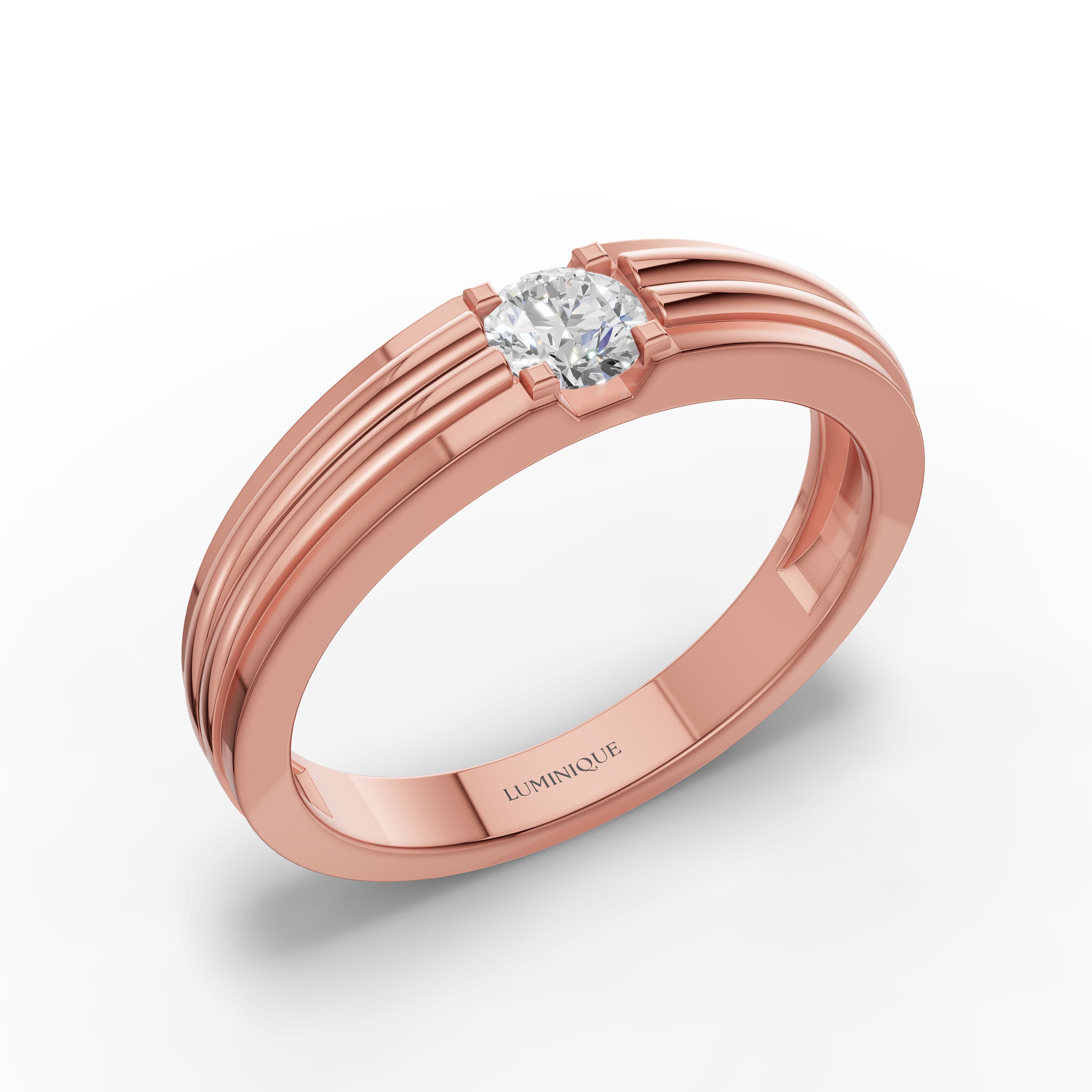 Flint Round Solitaire Ring in rose gold with lab grown diamonds, view 3