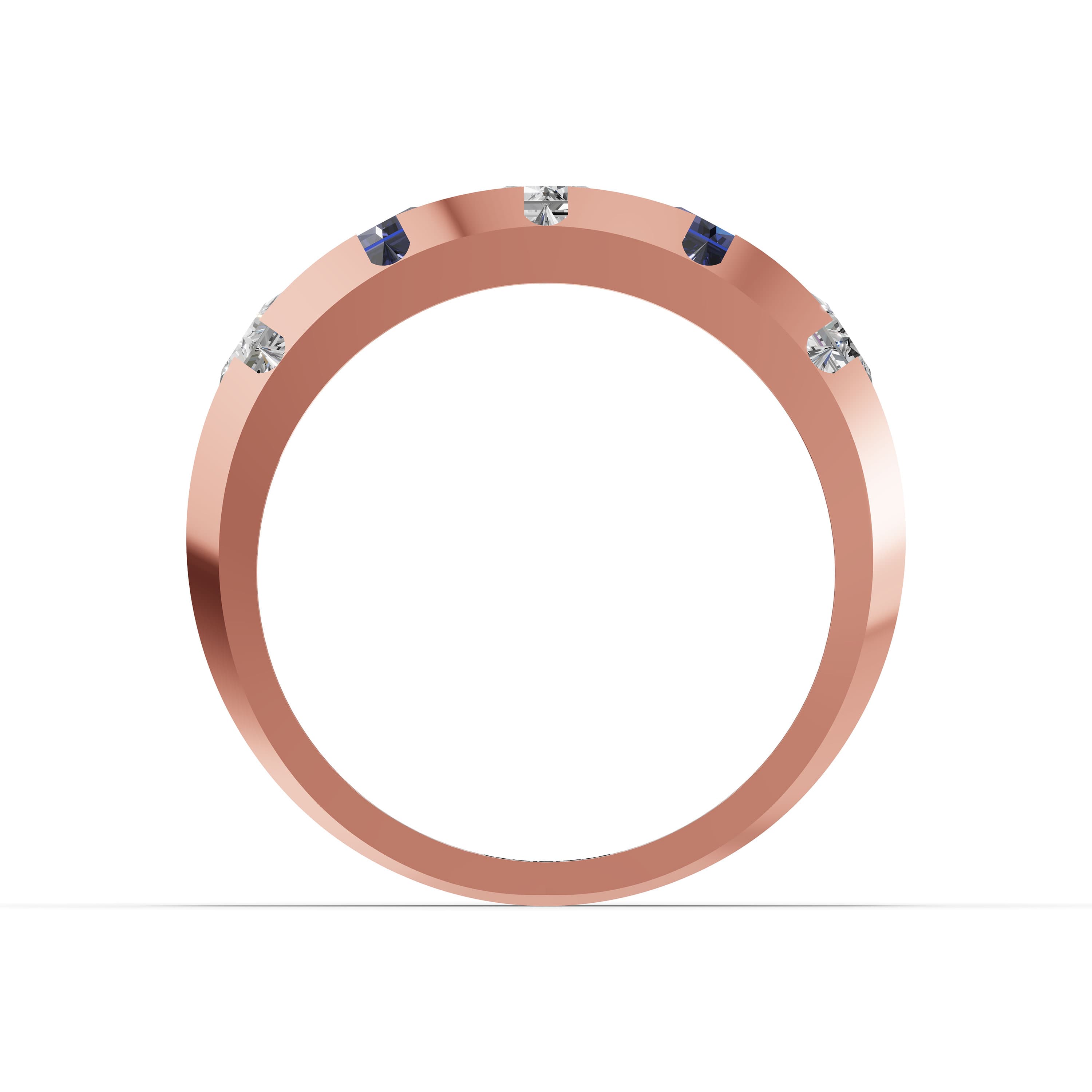 Helm Sapphire Eternity Band in rose gold with lab grown diamonds and blue sapphire, view 4
