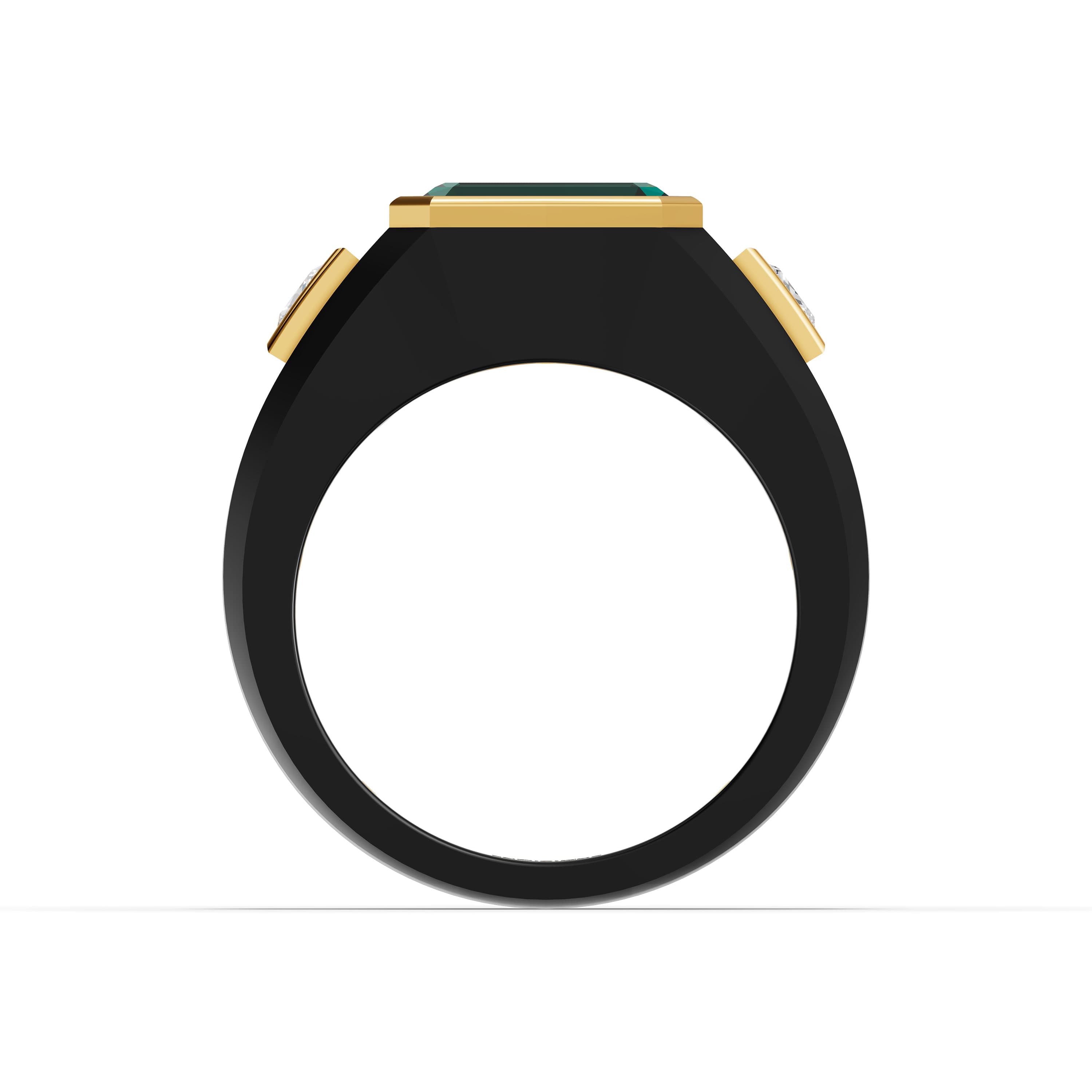 Daphne Emerald Three Stone Ring in yellow gold with lab grown diamonds and emerald, view 4