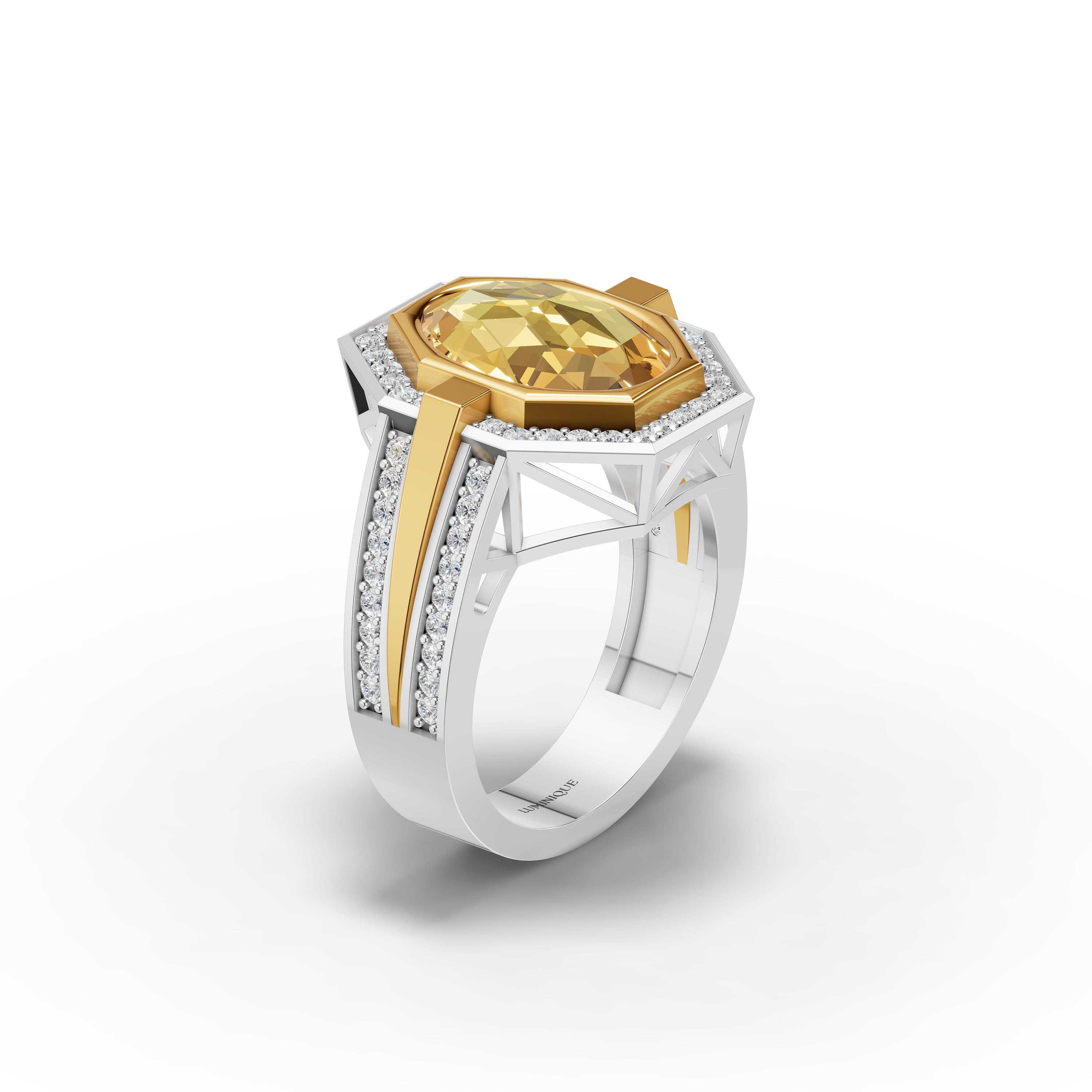 Belisse Oval Halo Ring in white gold with lab grown diamonds and citrine, view 3