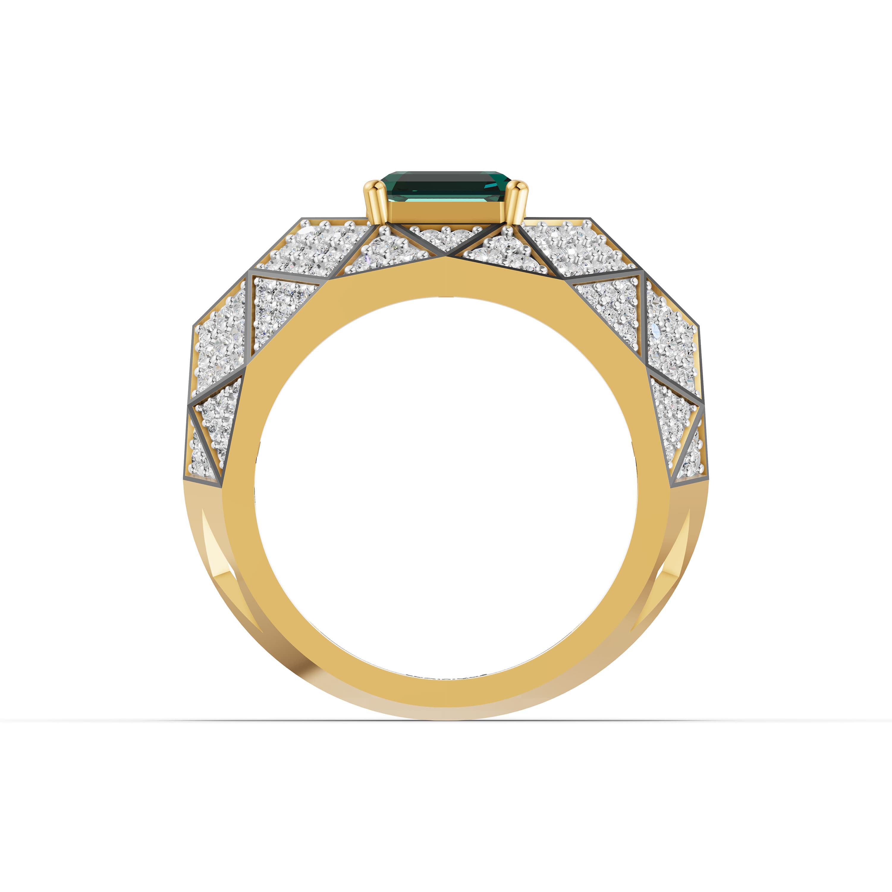 Marigold Halo Cocktail Ring in yellow gold with lab grown diamonds and emerald, view 4