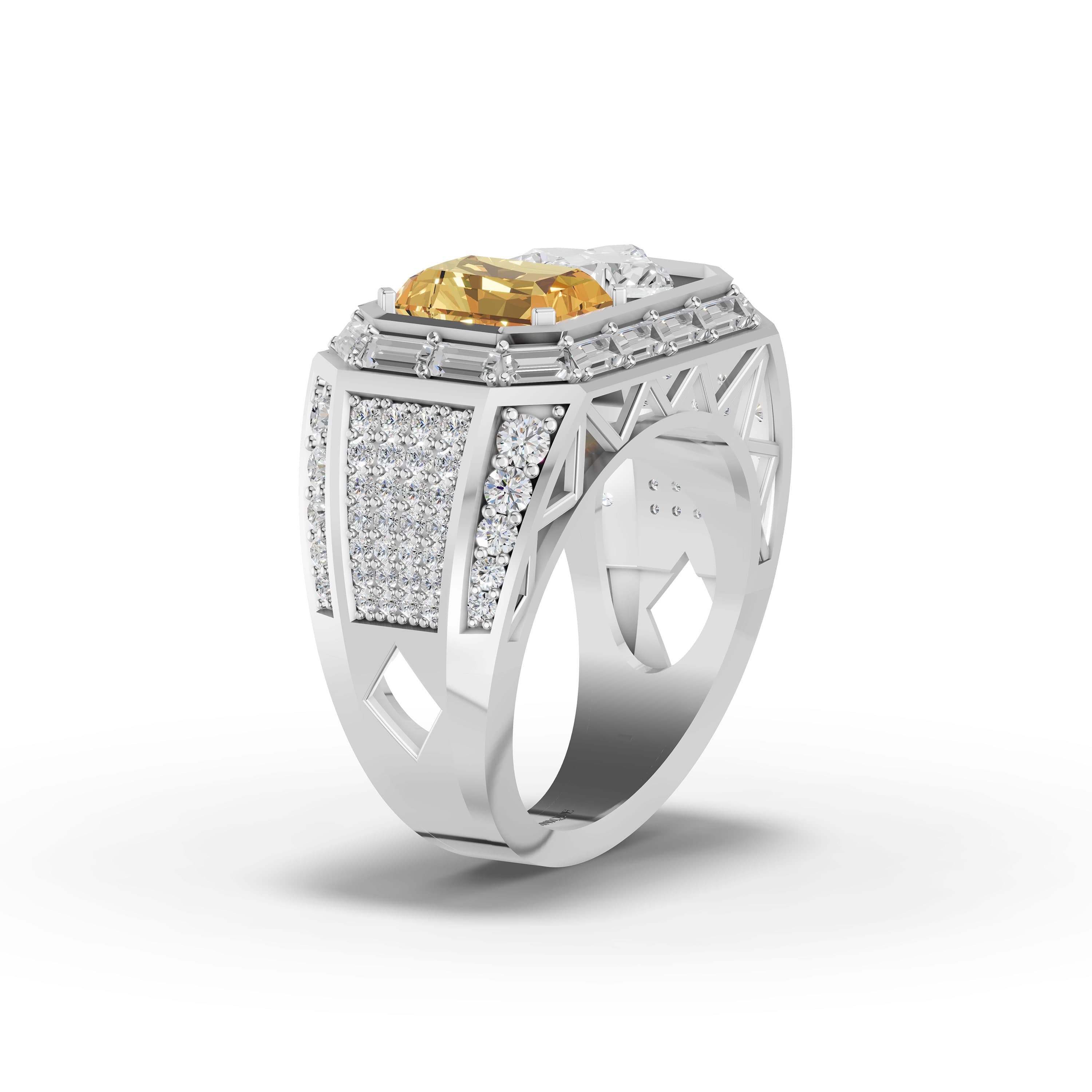 Castille Radiant Statement Ring in white gold with lab grown diamonds and citrine, view 3