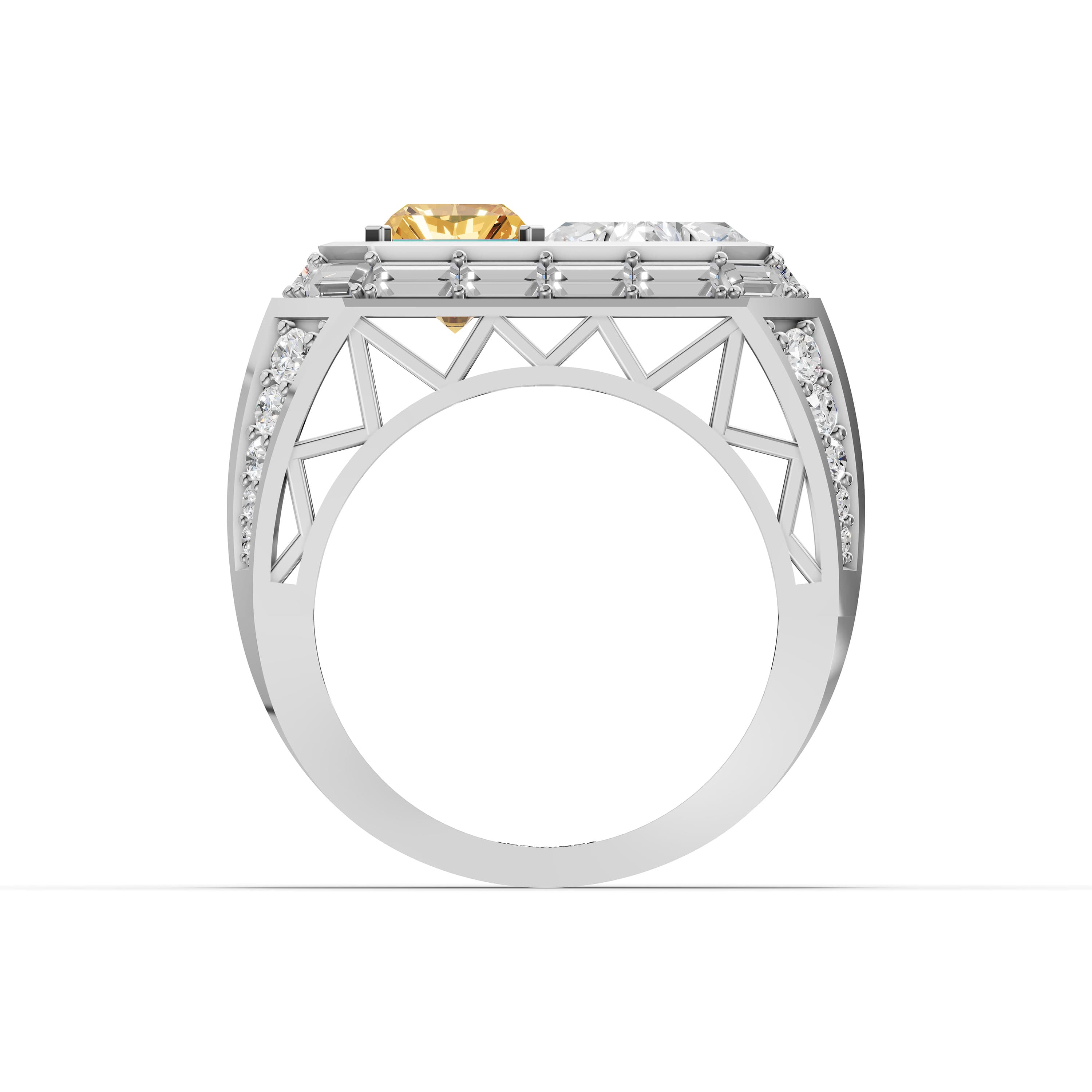 Castille Radiant Statement Ring in white gold with lab grown diamonds and citrine, view 4