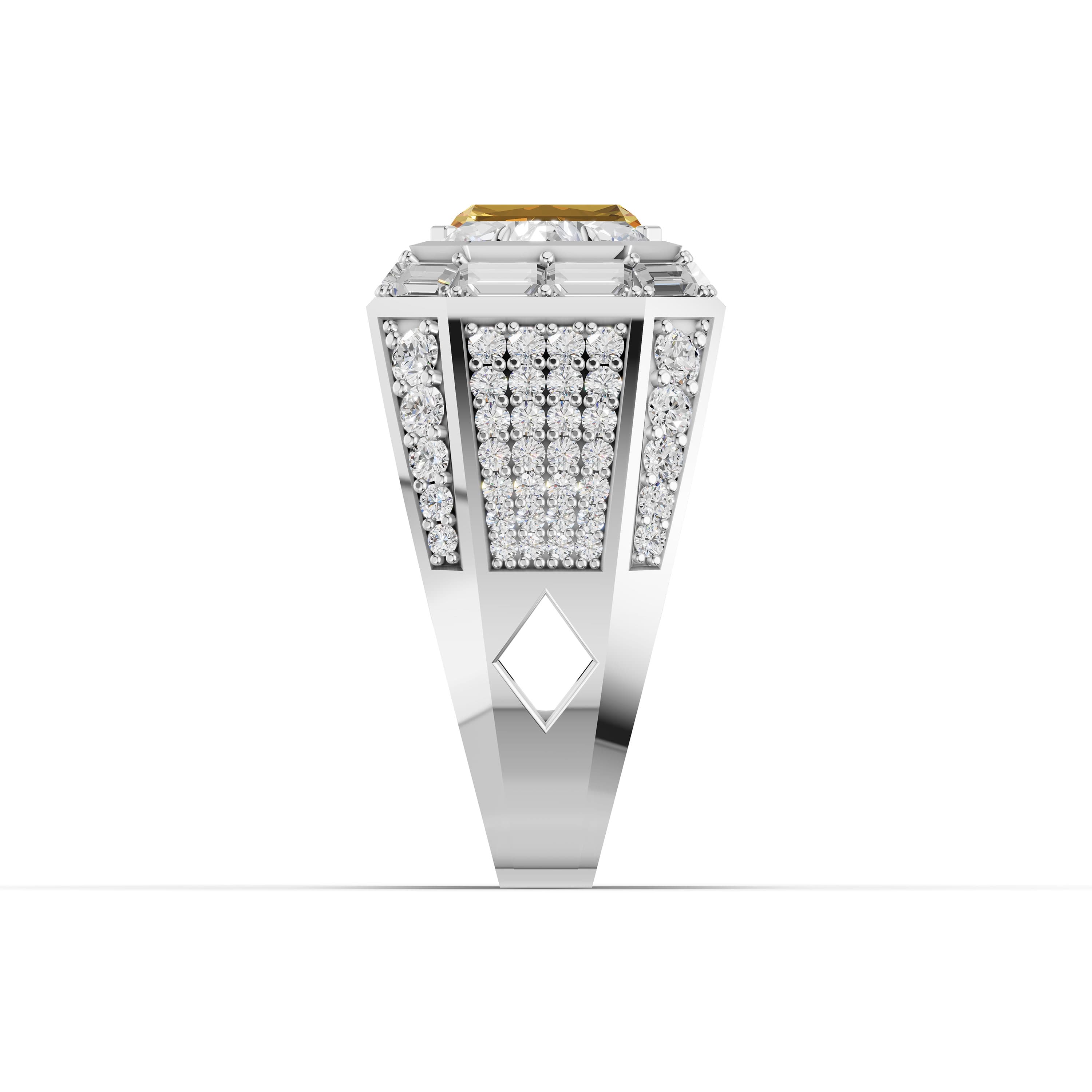 Castille Radiant Statement Ring in white gold with lab grown diamonds and citrine, view 5