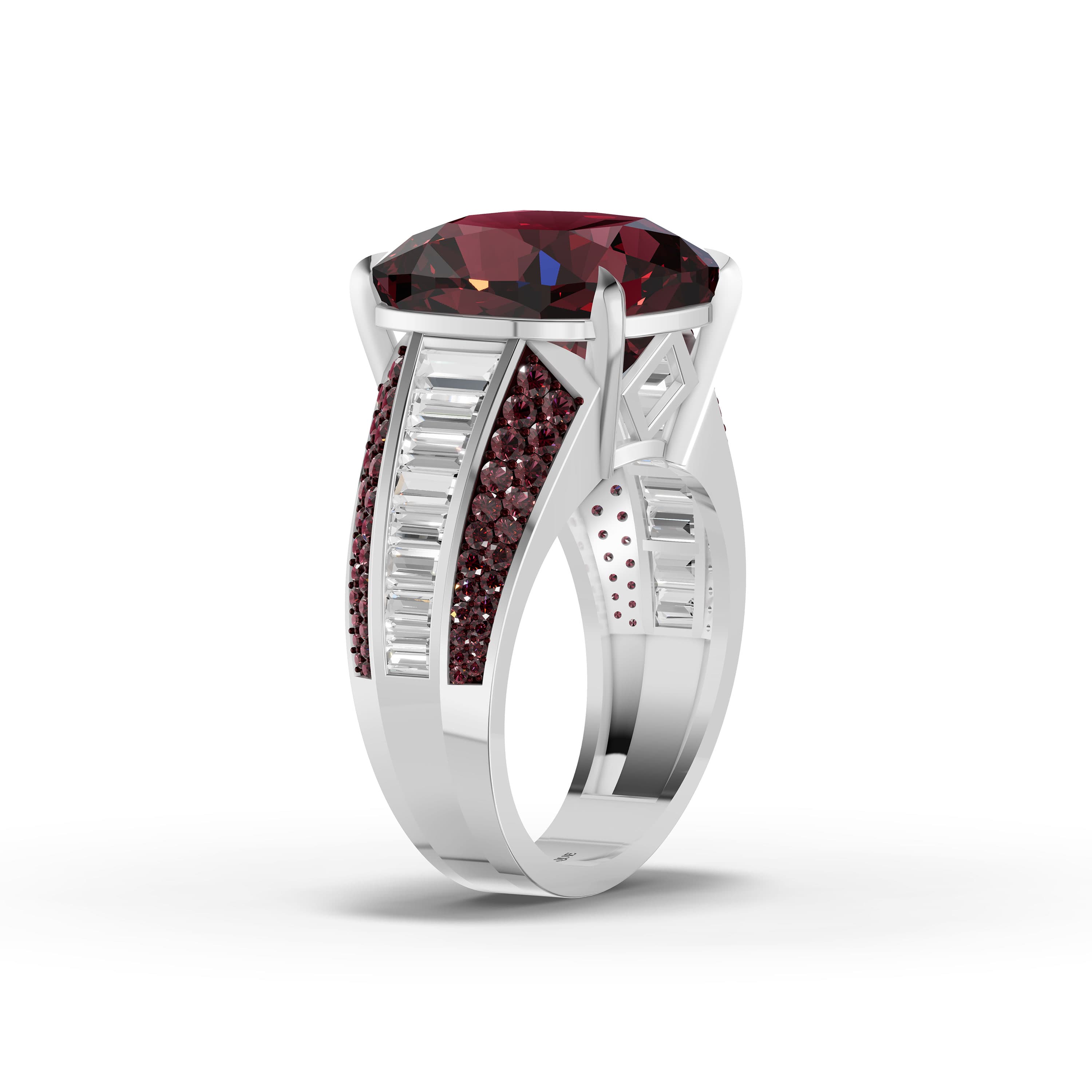Mirabel Cushion Cocktail Ring in white gold with lab grown diamonds and ruby, view 3