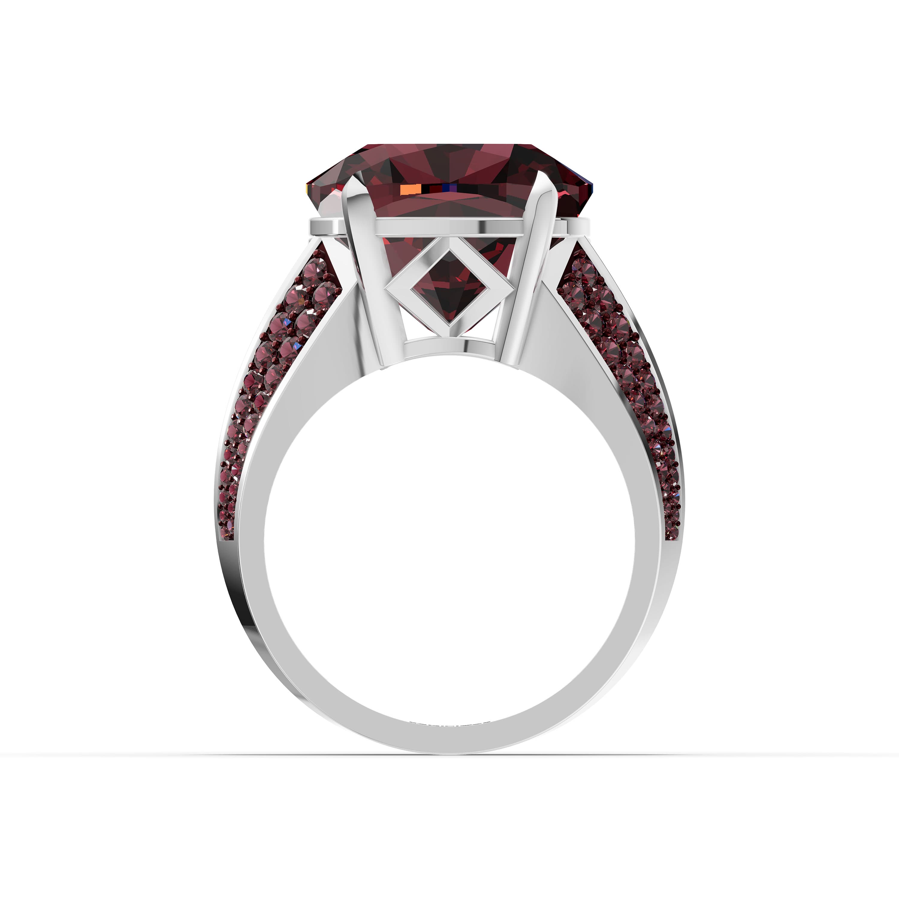 Mirabel Cushion Cocktail Ring in white gold with lab grown diamonds and ruby, view 4
