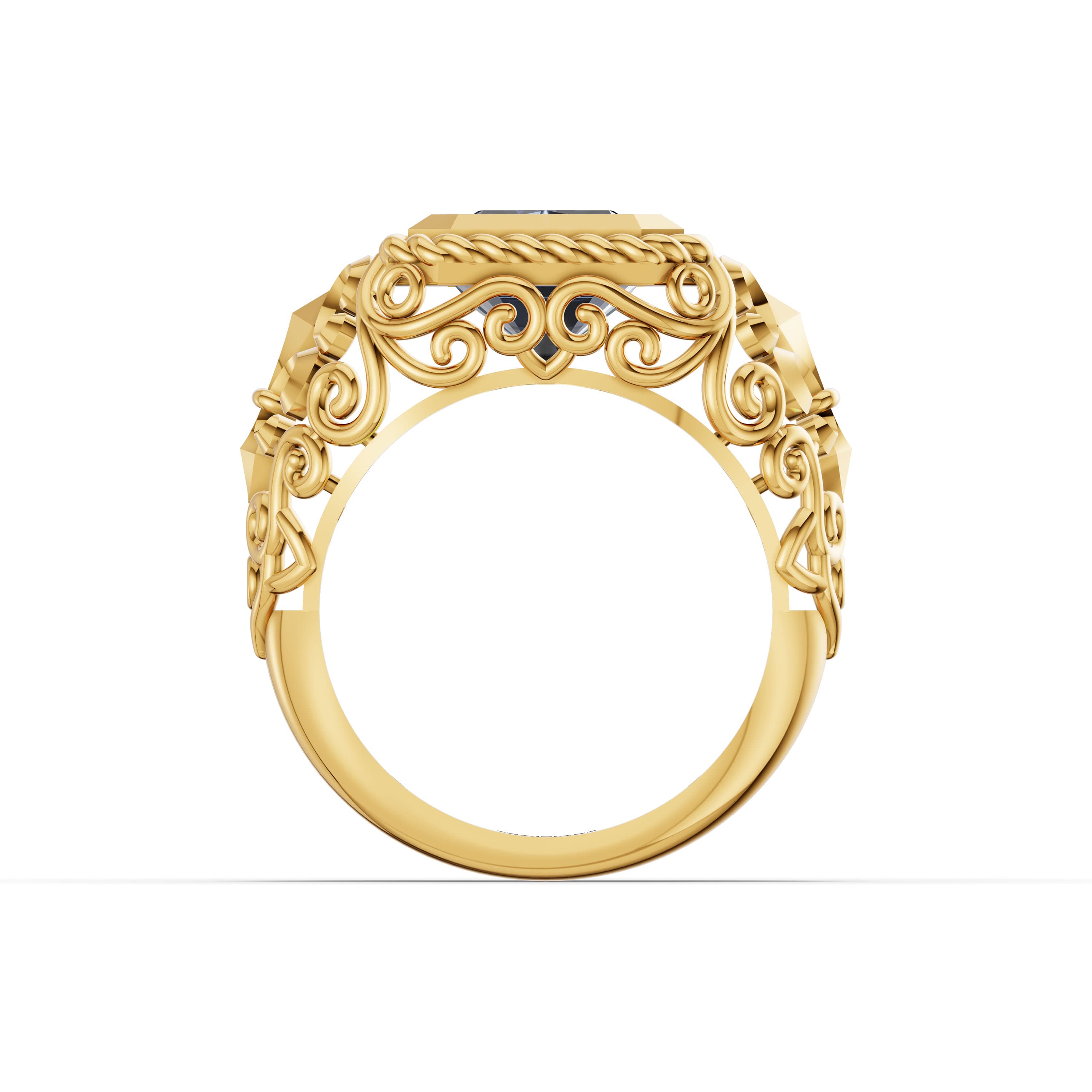Noble Radiant Statement Ring in yellow gold with lab grown stones and blue sapphire, view 4