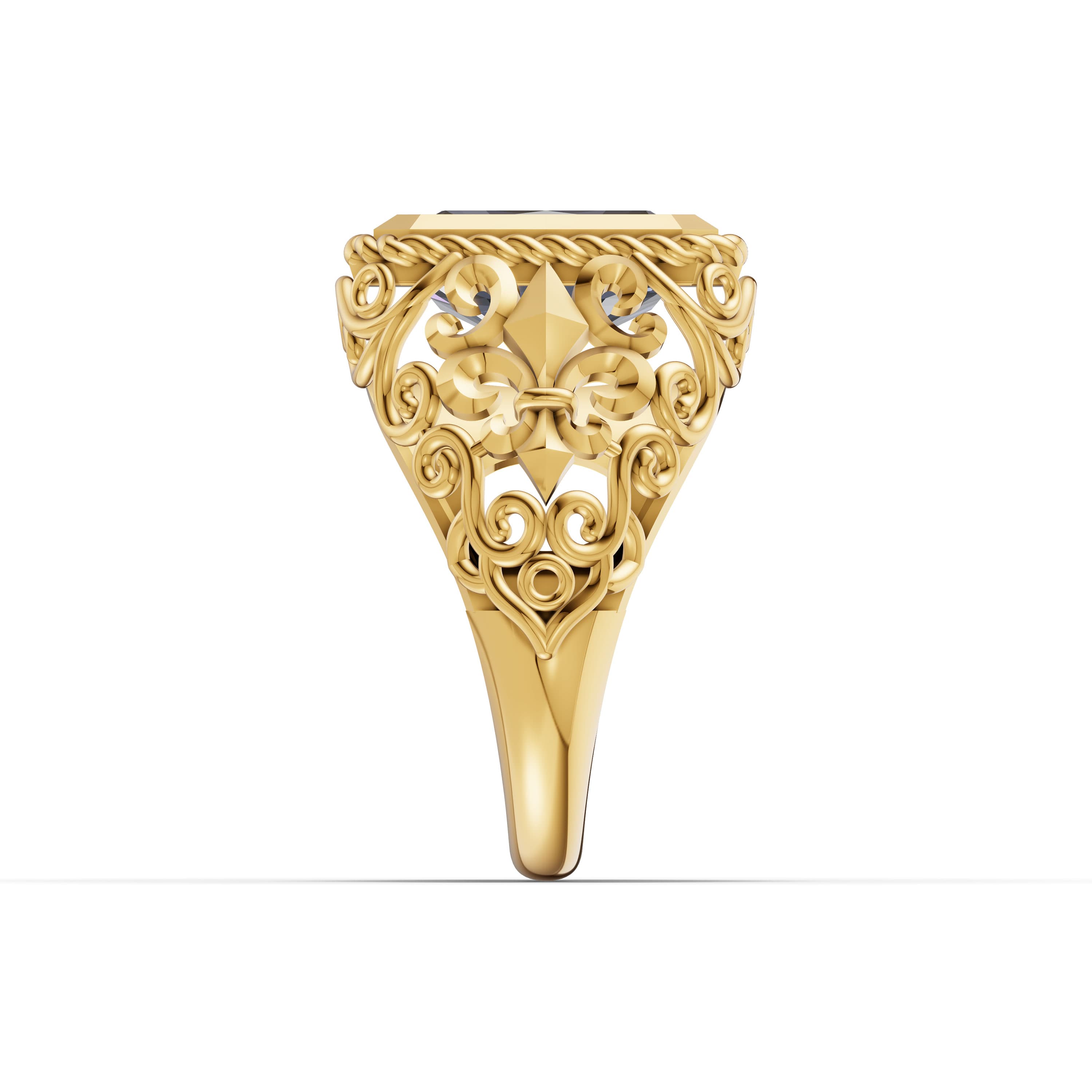 Noble Radiant Statement Ring in yellow gold with lab grown stones and blue sapphire, view 5