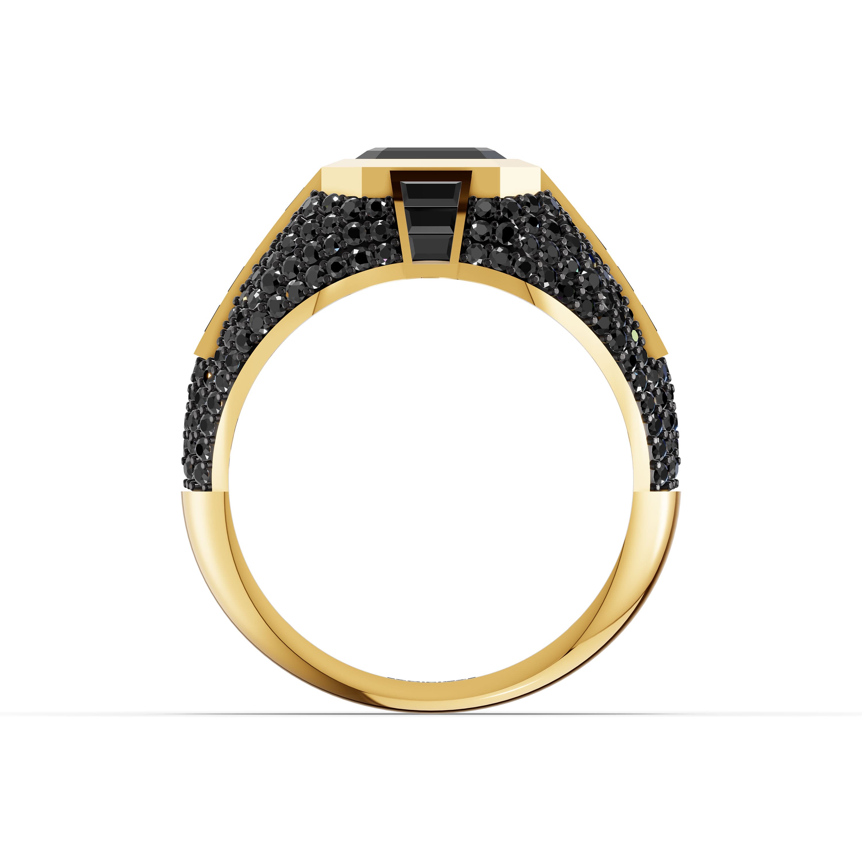 Stanton Emerald Men's Ring in yellow gold with lab grown stones and black onyx, view 4
