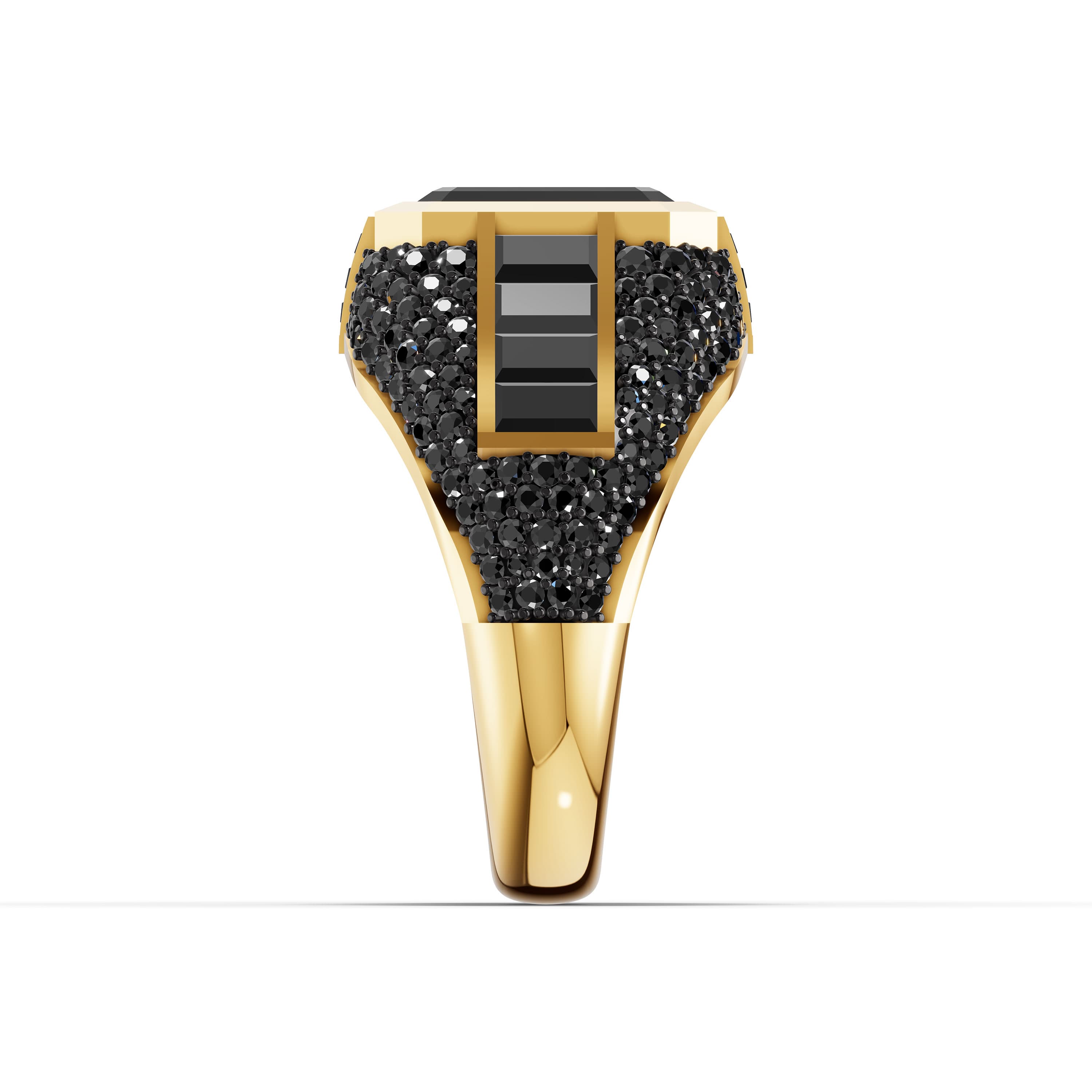 Stanton Emerald Men's Ring in yellow gold with lab grown stones and black onyx, view 5