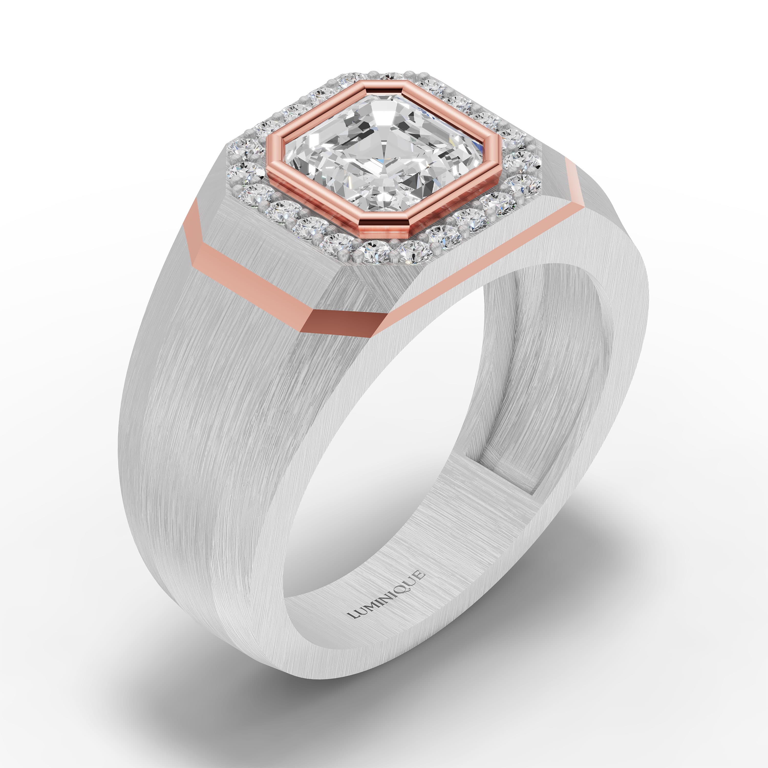 Nolan Emerald Men's Ring in rose gold with lab grown diamonds, view 3