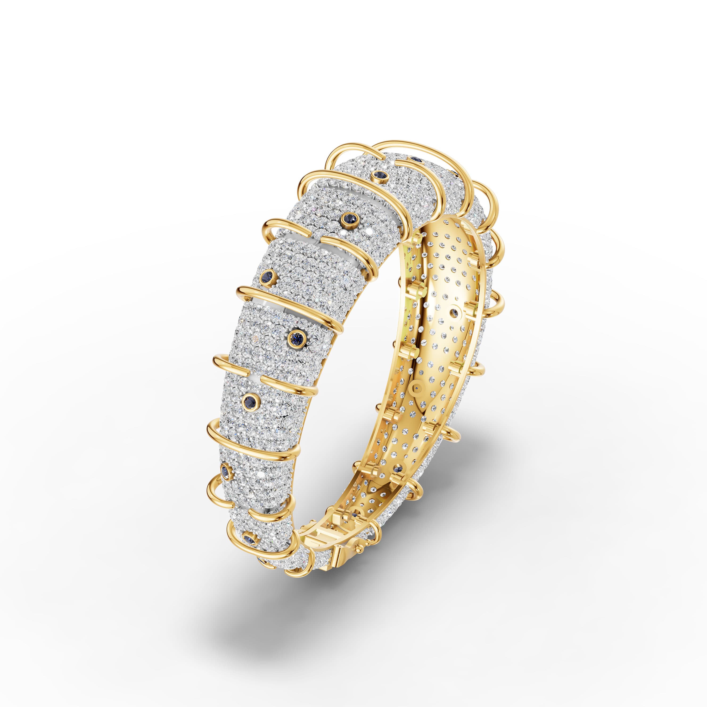 Pervenche Pave Wrap Bracelet in yellow gold with lab grown diamonds and blue sapphire, view 3