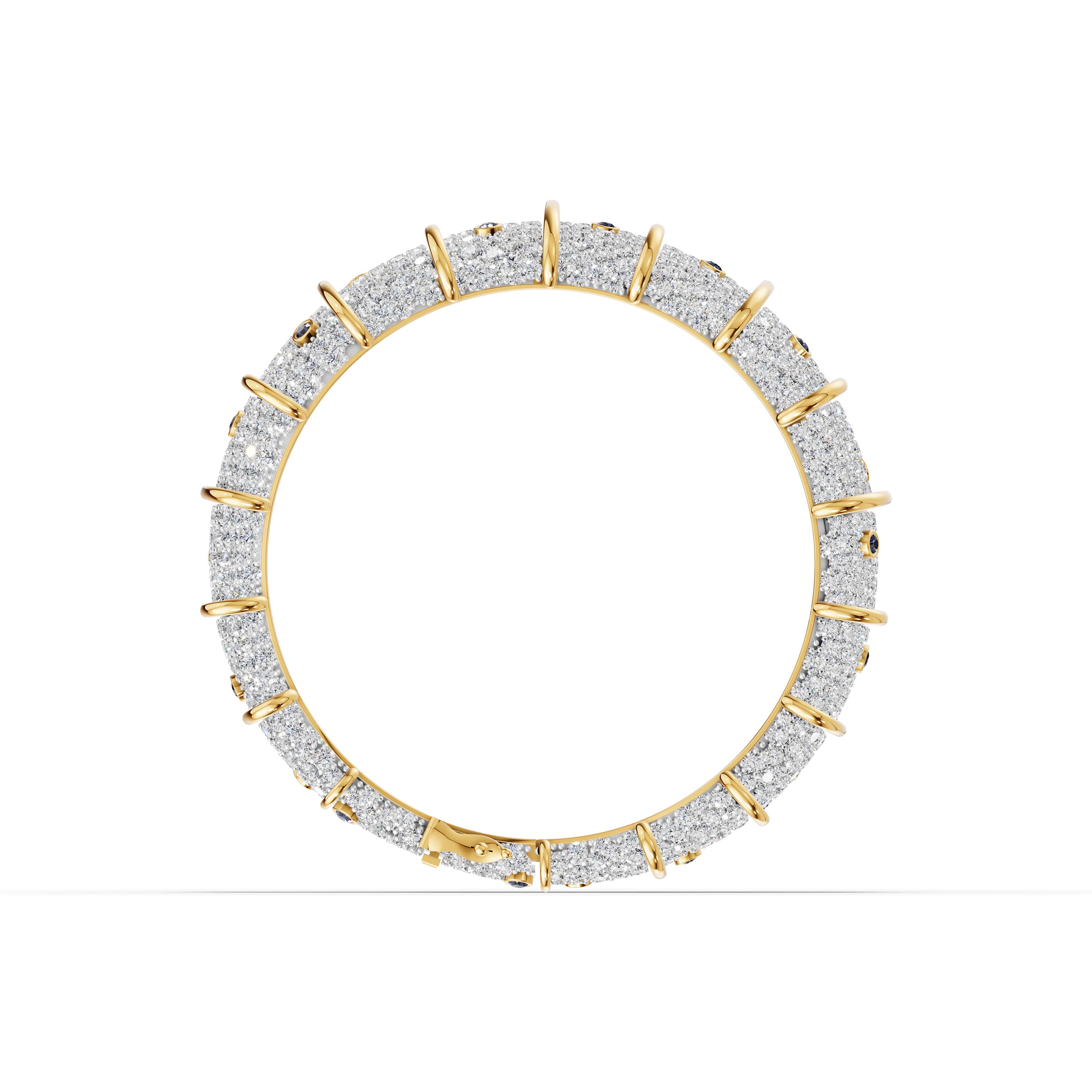 Pervenche Pave Wrap Bracelet in yellow gold with lab grown diamonds and blue sapphire, view 4