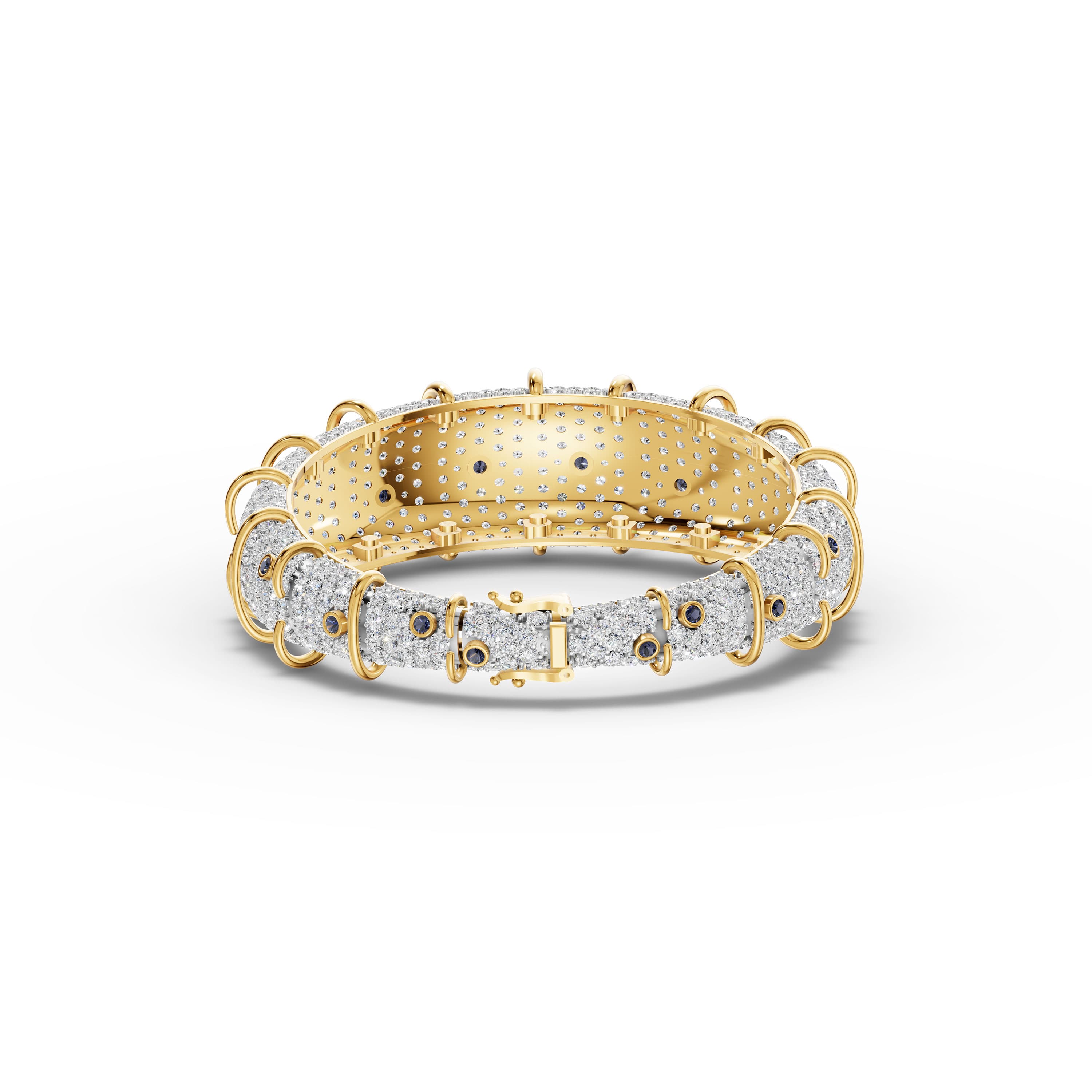 Pervenche Pave Wrap Bracelet in yellow gold with lab grown diamonds and blue sapphire, view 5