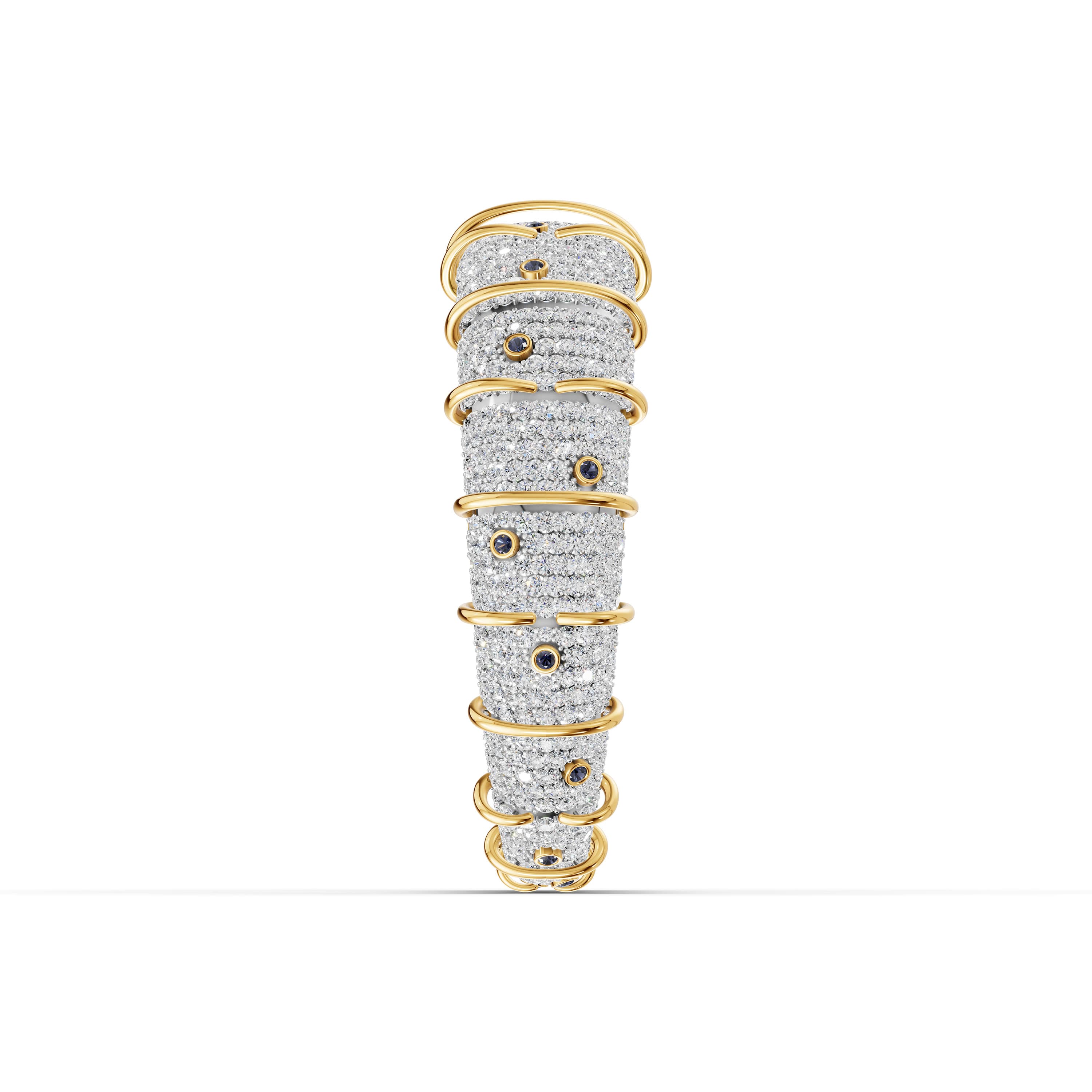 Pervenche Pave Wrap Bracelet in yellow gold with lab grown diamonds and blue sapphire, view 6