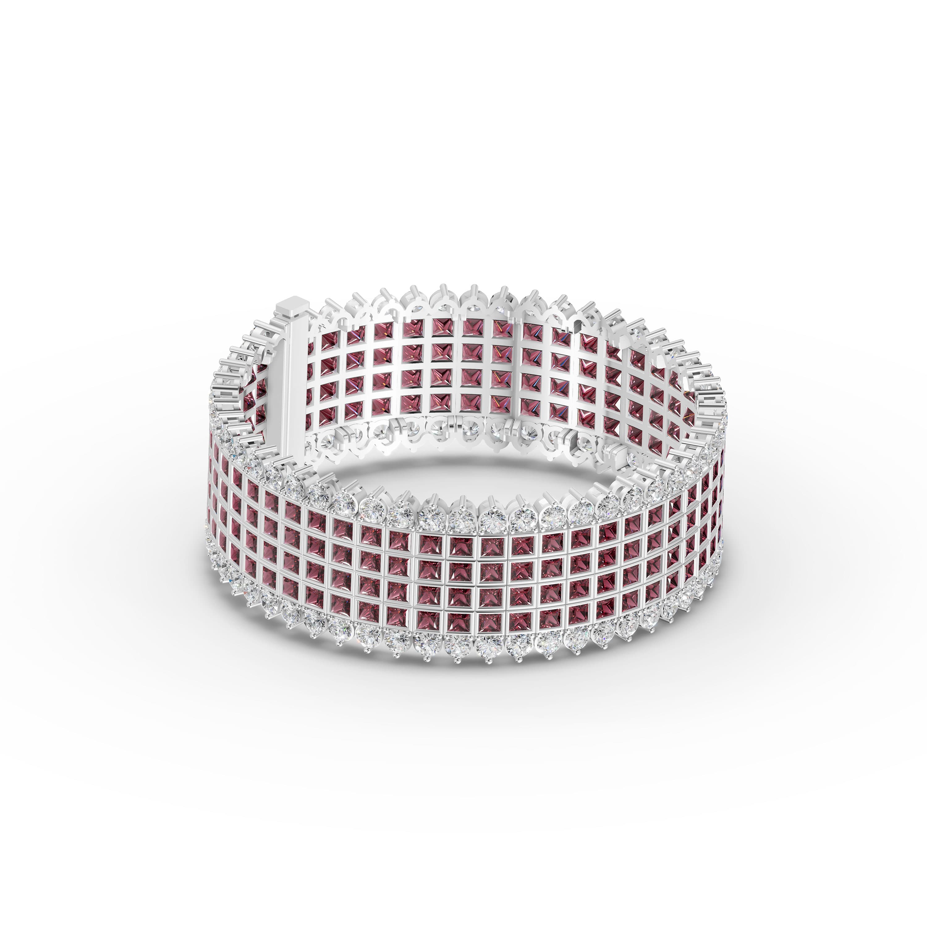 Ysaline Princess Lattice Bracelet in white gold with lab grown diamonds and ruby, view 3
