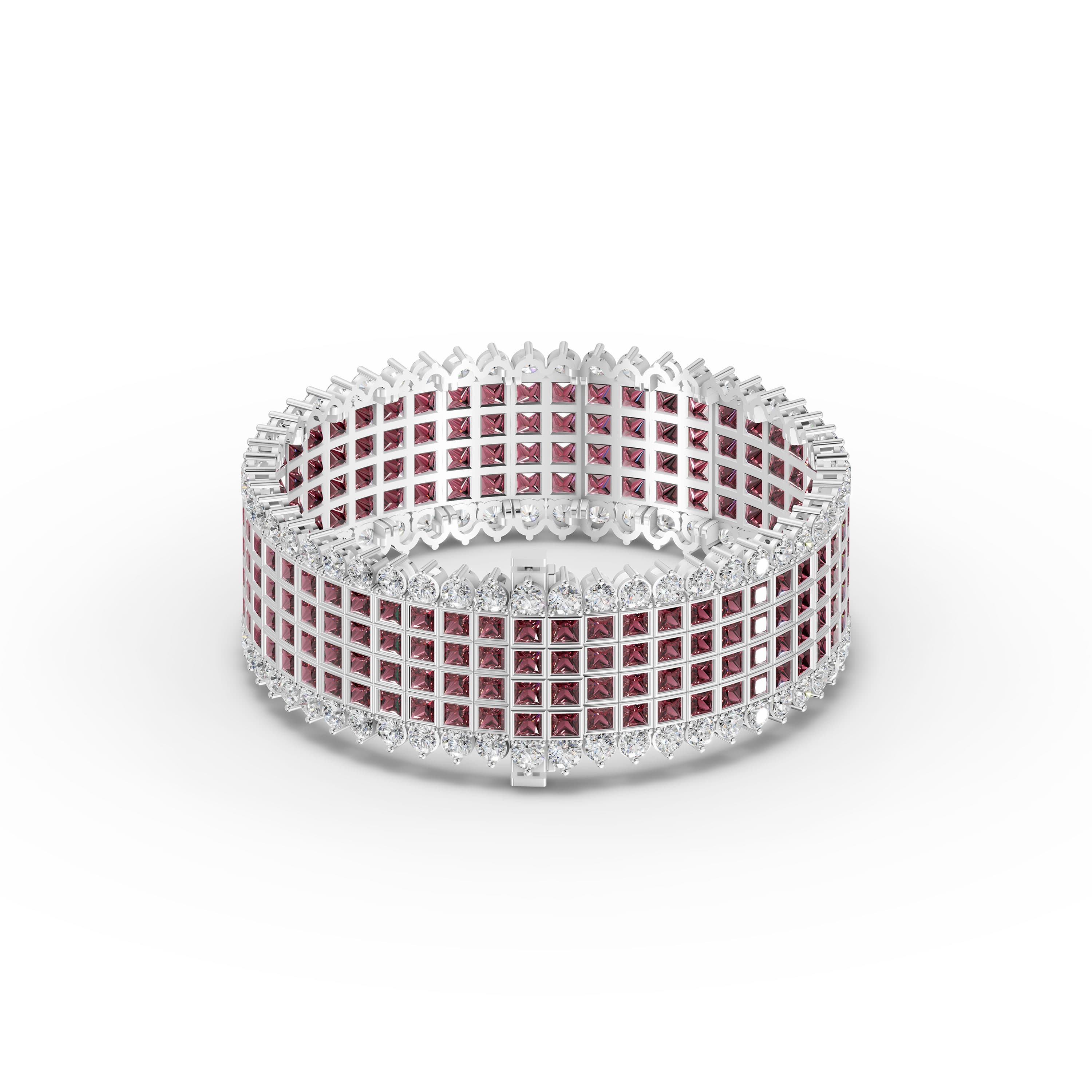 Ysaline Princess Lattice Bracelet in white gold with lab grown diamonds and ruby, view 4