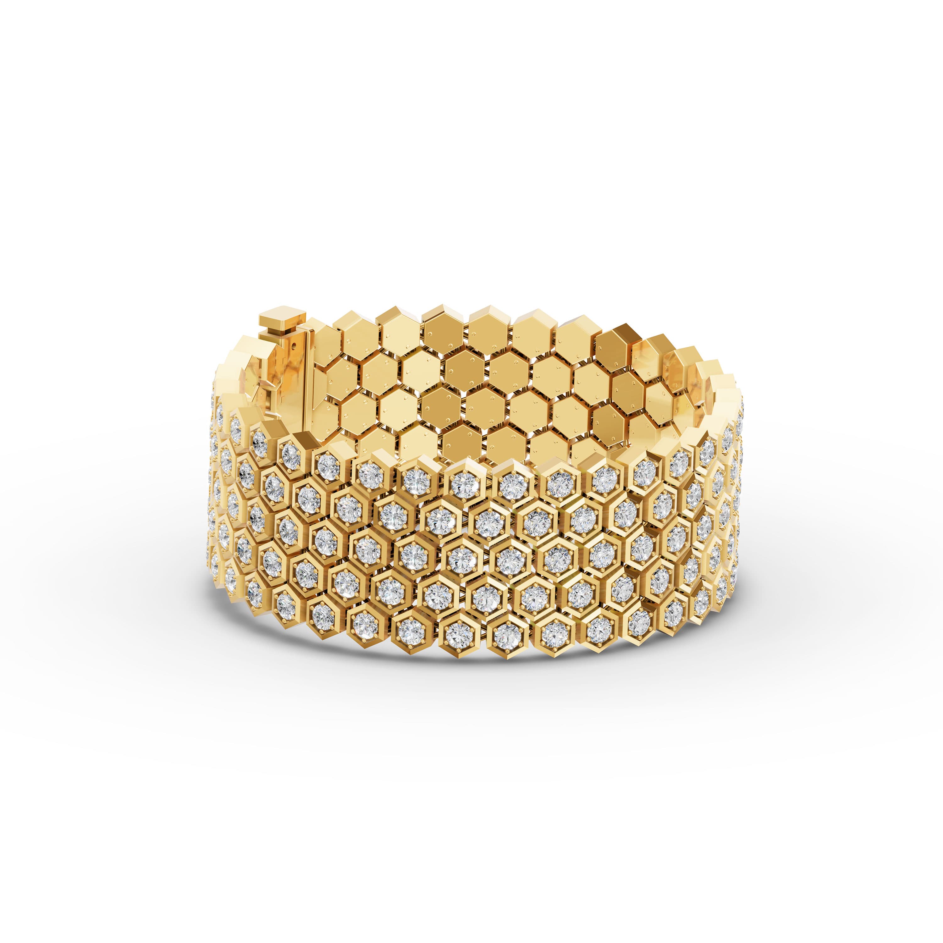 Rowena Honeycomb Bracelet in yellow gold with lab grown diamonds, view 3