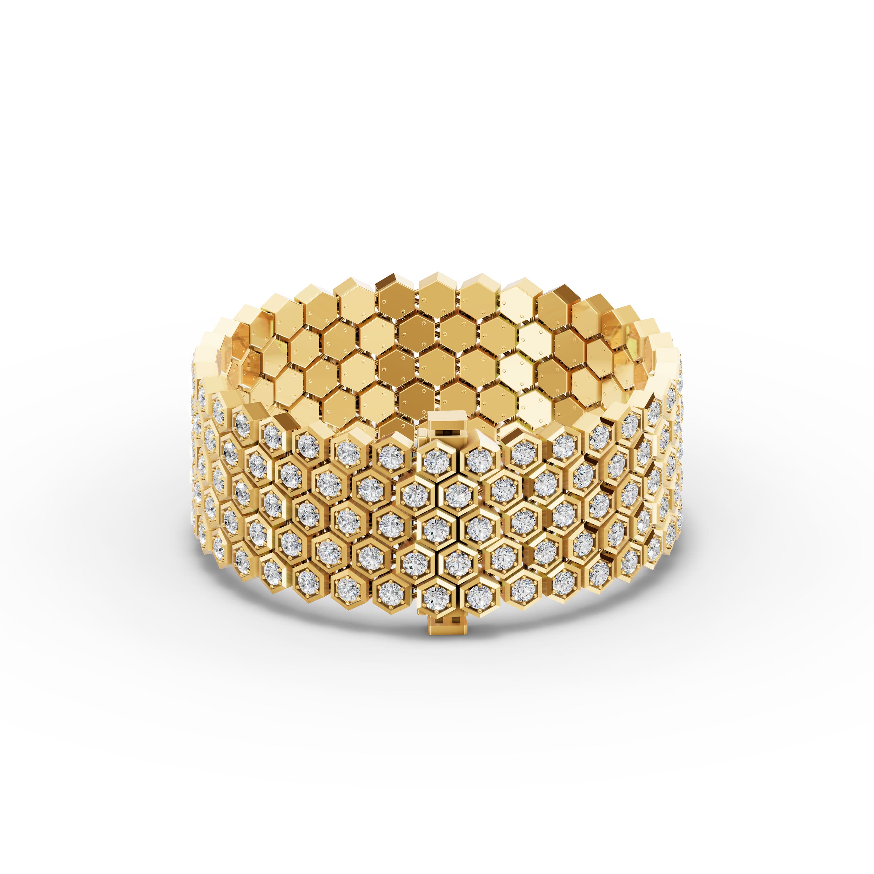 Rowena Honeycomb Bracelet in yellow gold with lab grown diamonds, view 4