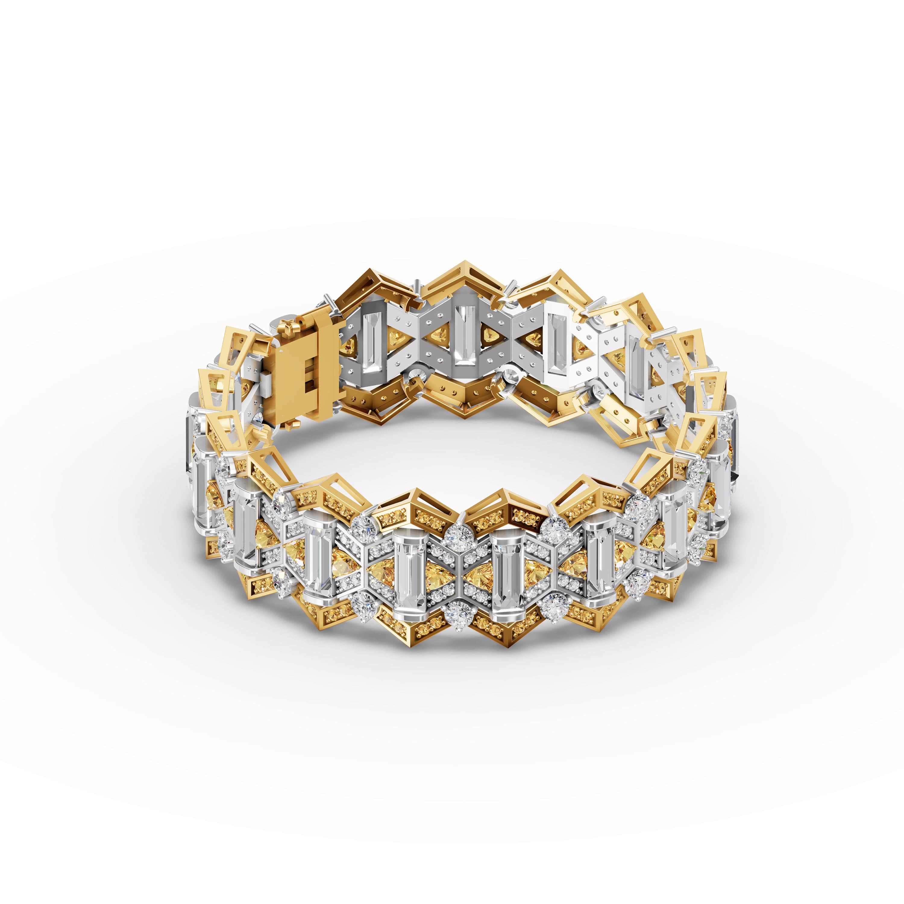 Pernille Baguette Link Bracelet in yellow gold with lab grown diamonds and citrine, view 3
