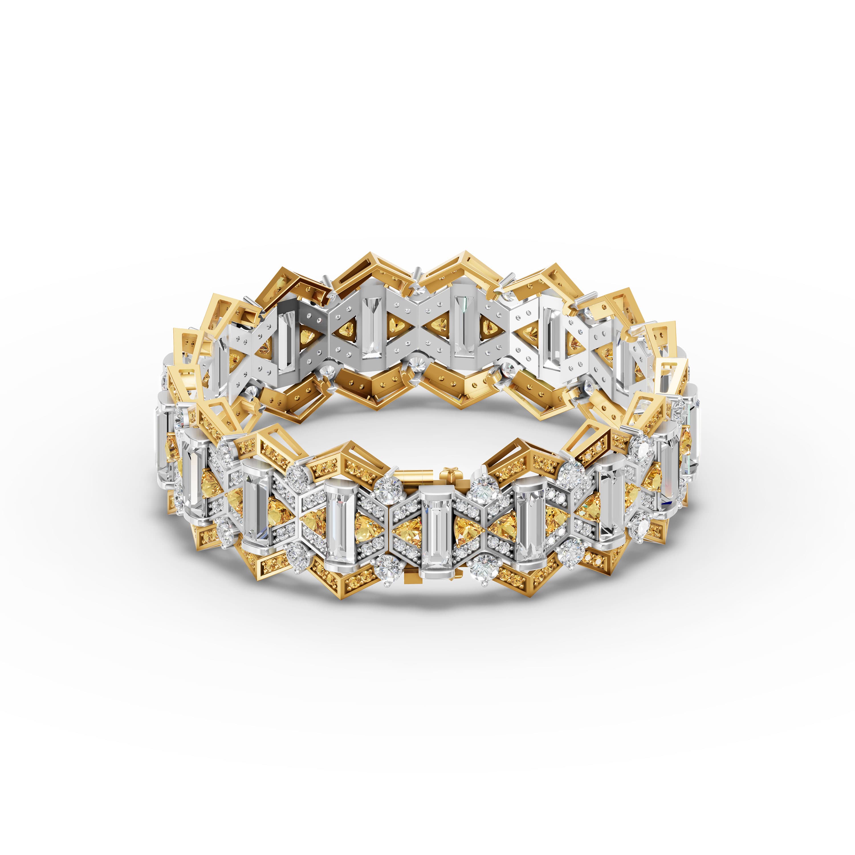 Pernille Baguette Link Bracelet in yellow gold with lab grown diamonds and citrine, view 4