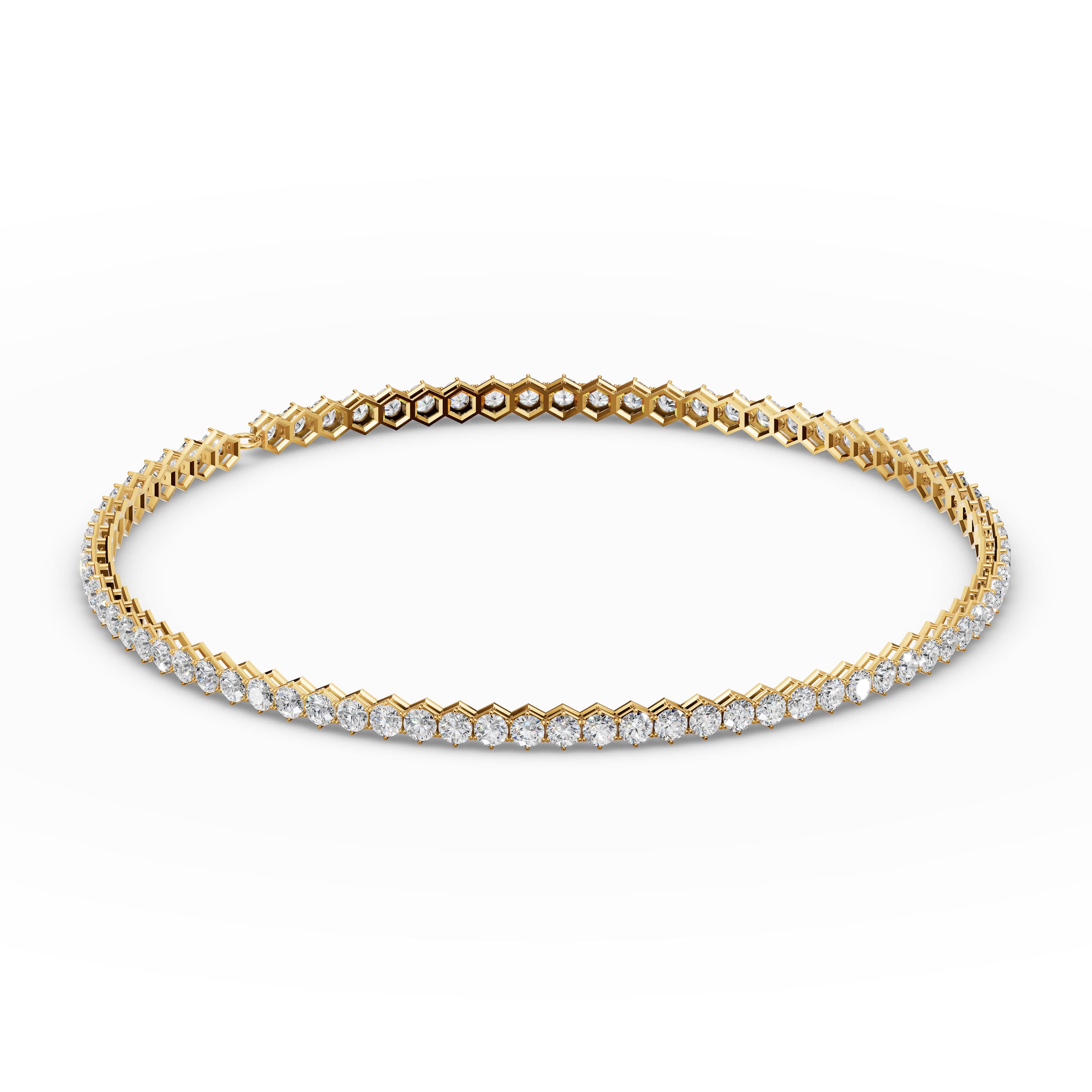 Seraine Hexagon Tennis Bracelet in yellow gold with lab grown diamonds, view 3