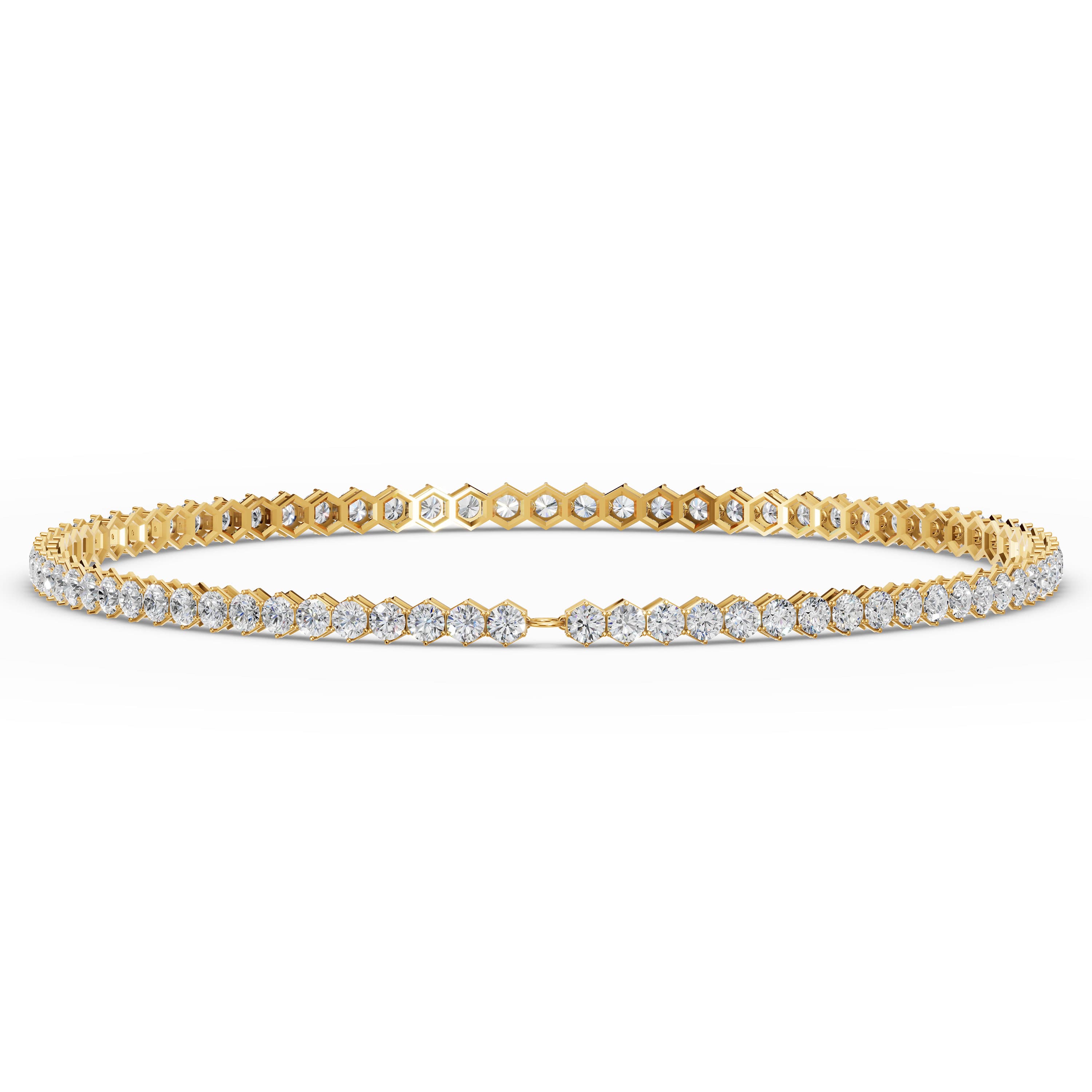 Seraine Hexagon Tennis Bracelet in yellow gold with lab grown diamonds, view 4