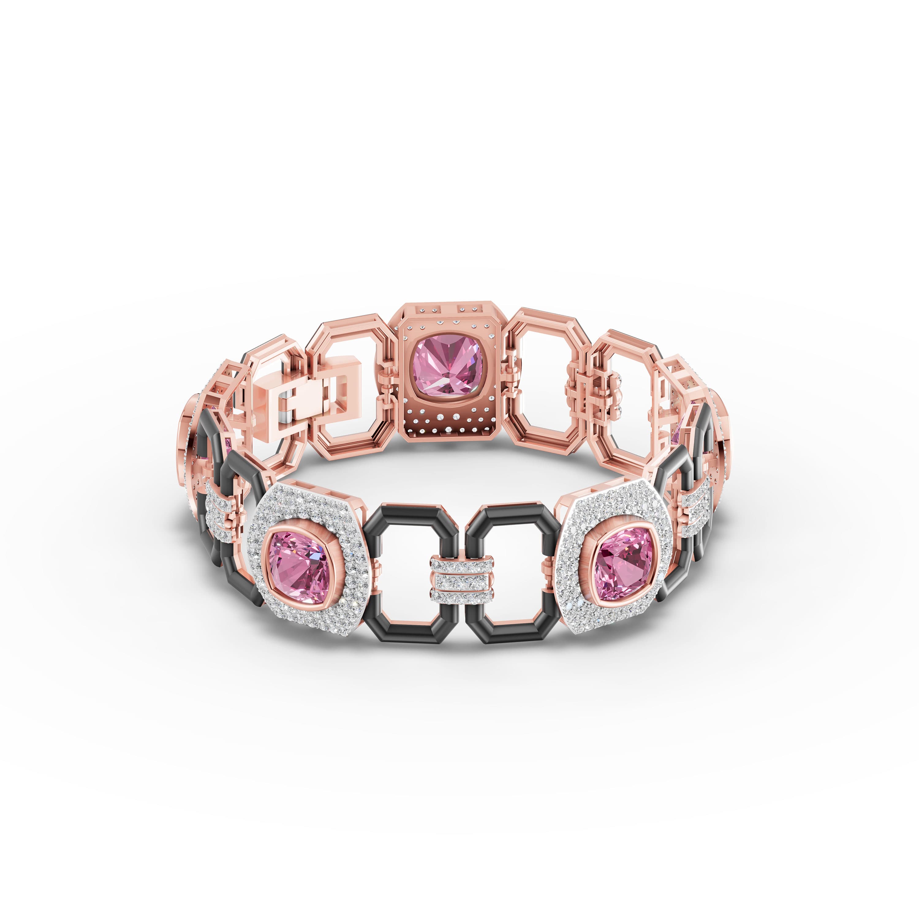 Sylvaine Octagon Link Bracelet in rose gold with lab grown diamonds and pink sapphire, view 3