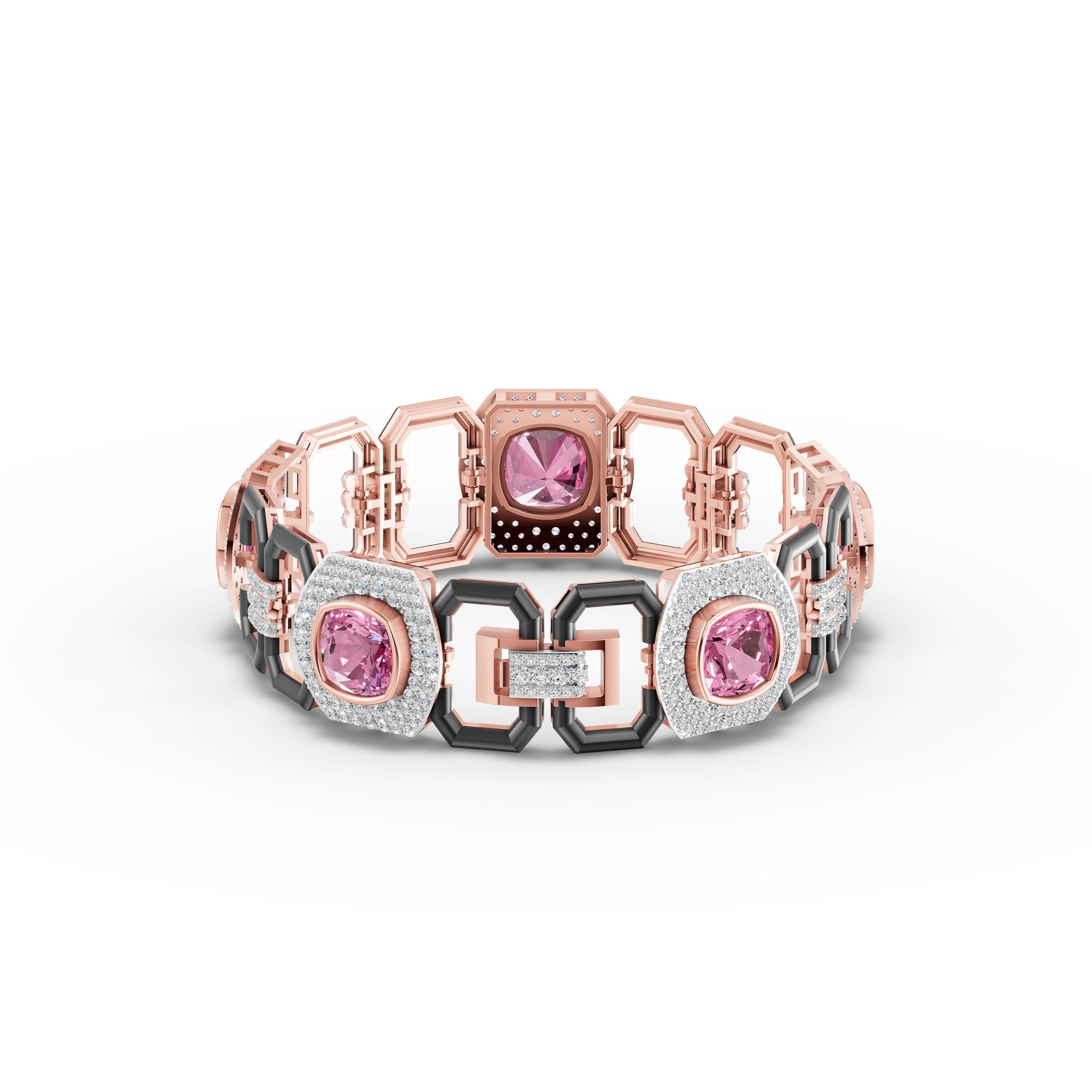 Sylvaine Octagon Link Bracelet in rose gold with lab grown diamonds and pink sapphire, view 4