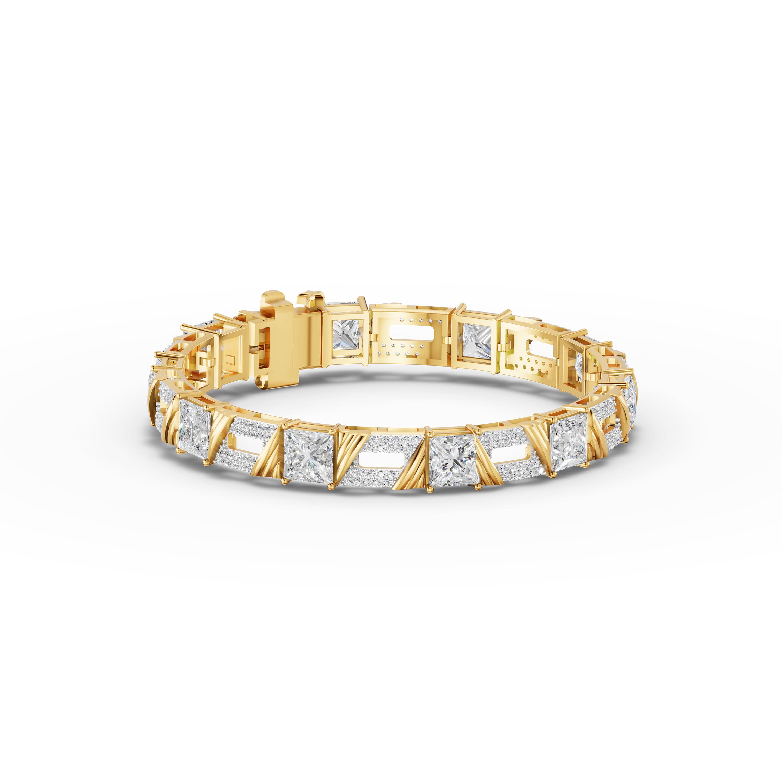 Philippa Princess Link Bracelet in yellow gold with lab grown diamonds, view 3