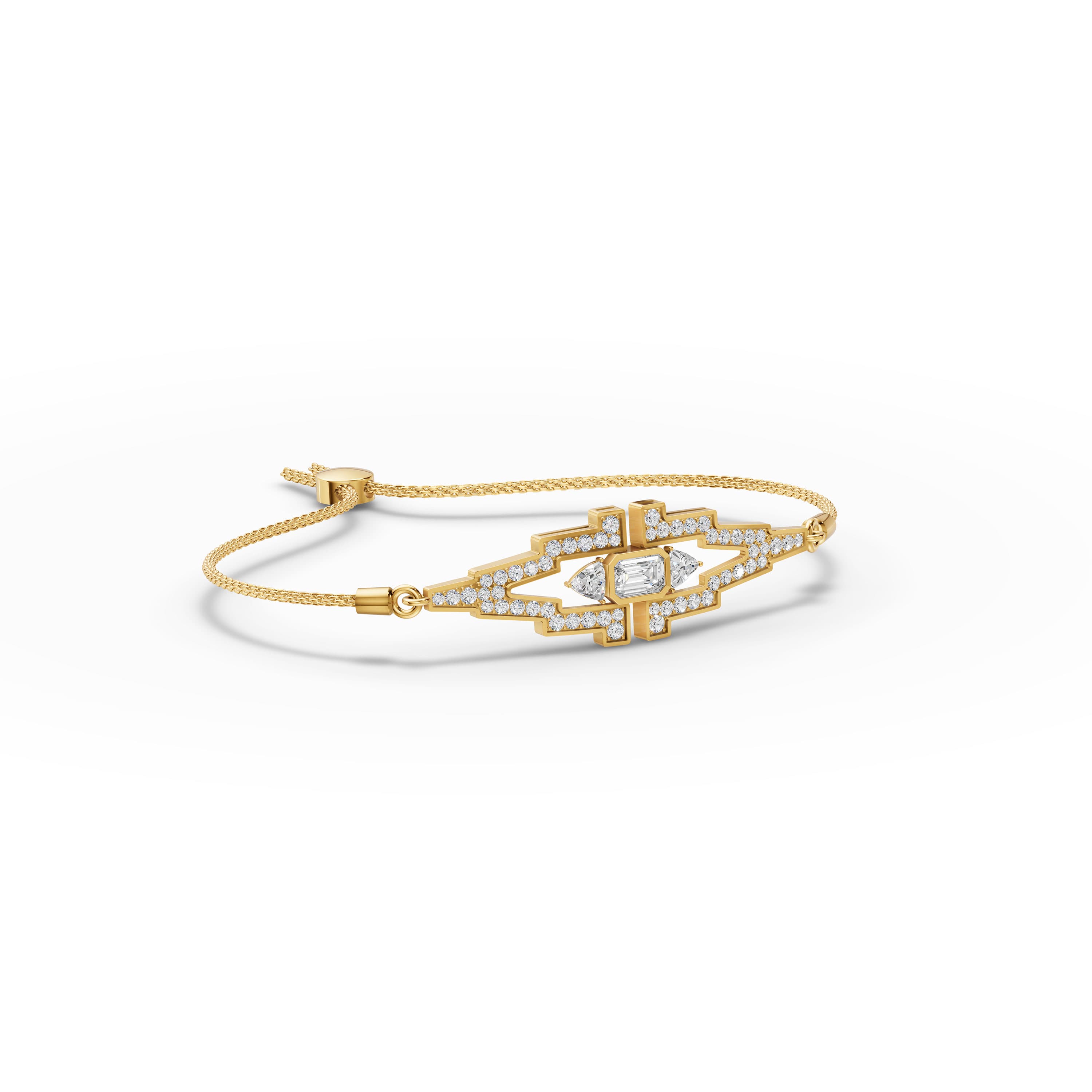 Yolaine Deco Bolo Bracelet in yellow gold with lab grown diamonds, view 3