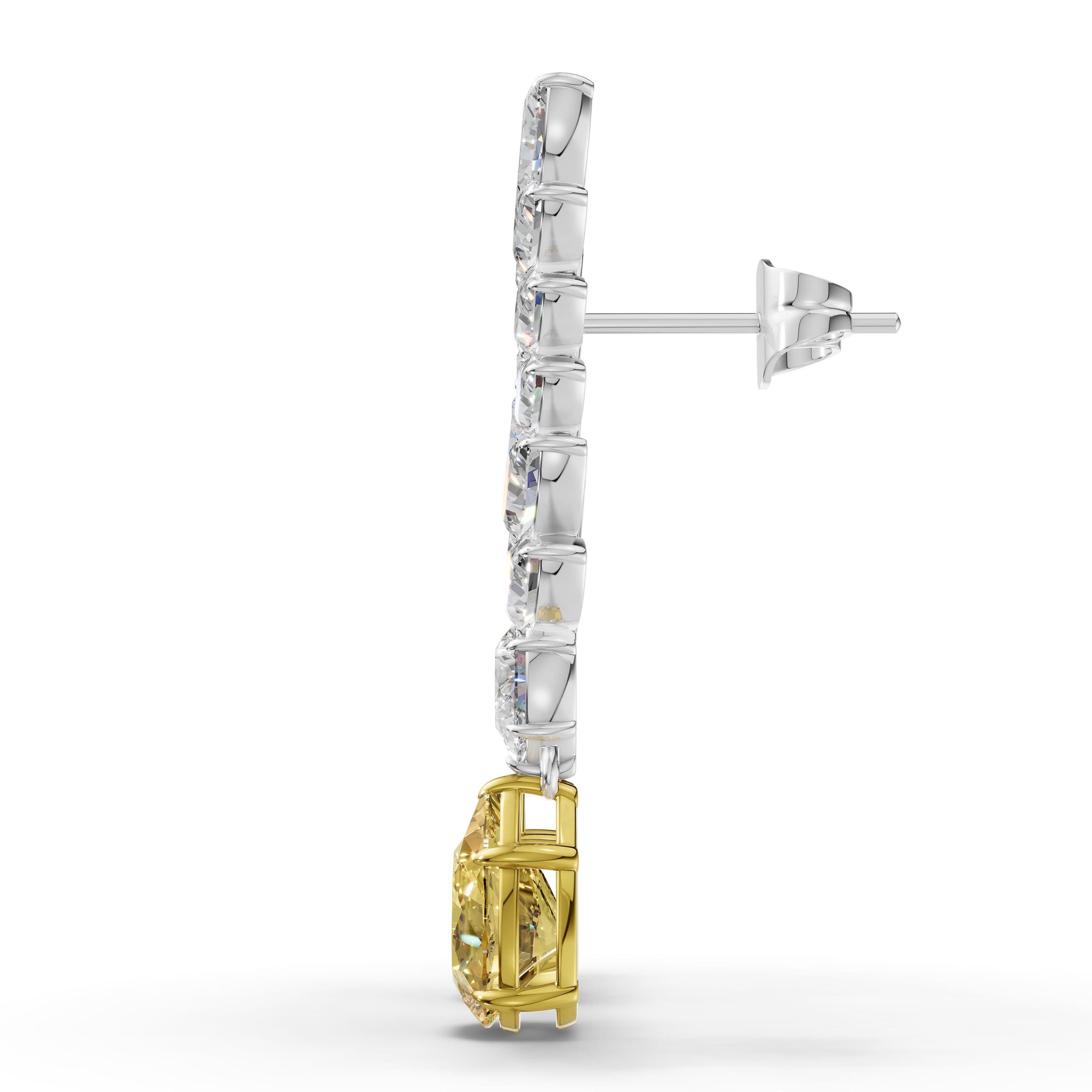 Astral Yellow Drop Earrings in white gold with lab grown diamonds and yellow lab grown diamond, view 4