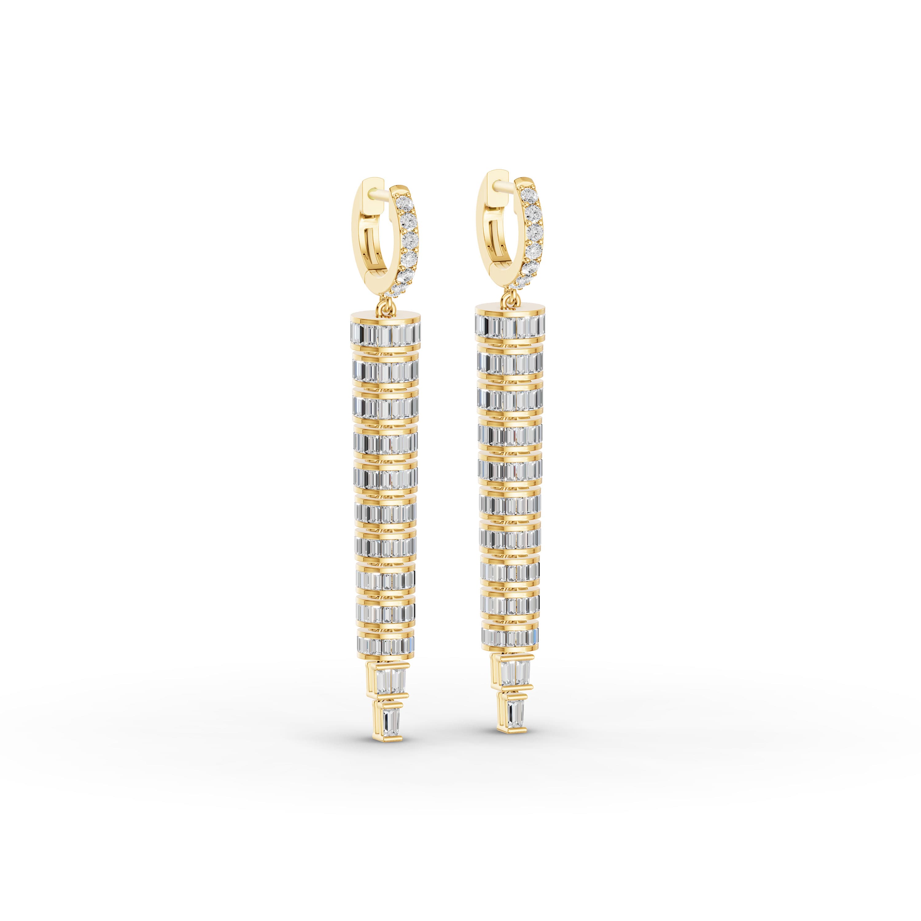 Lunaria Pave Drop Earrings in yellow gold with lab grown diamonds, view 2
