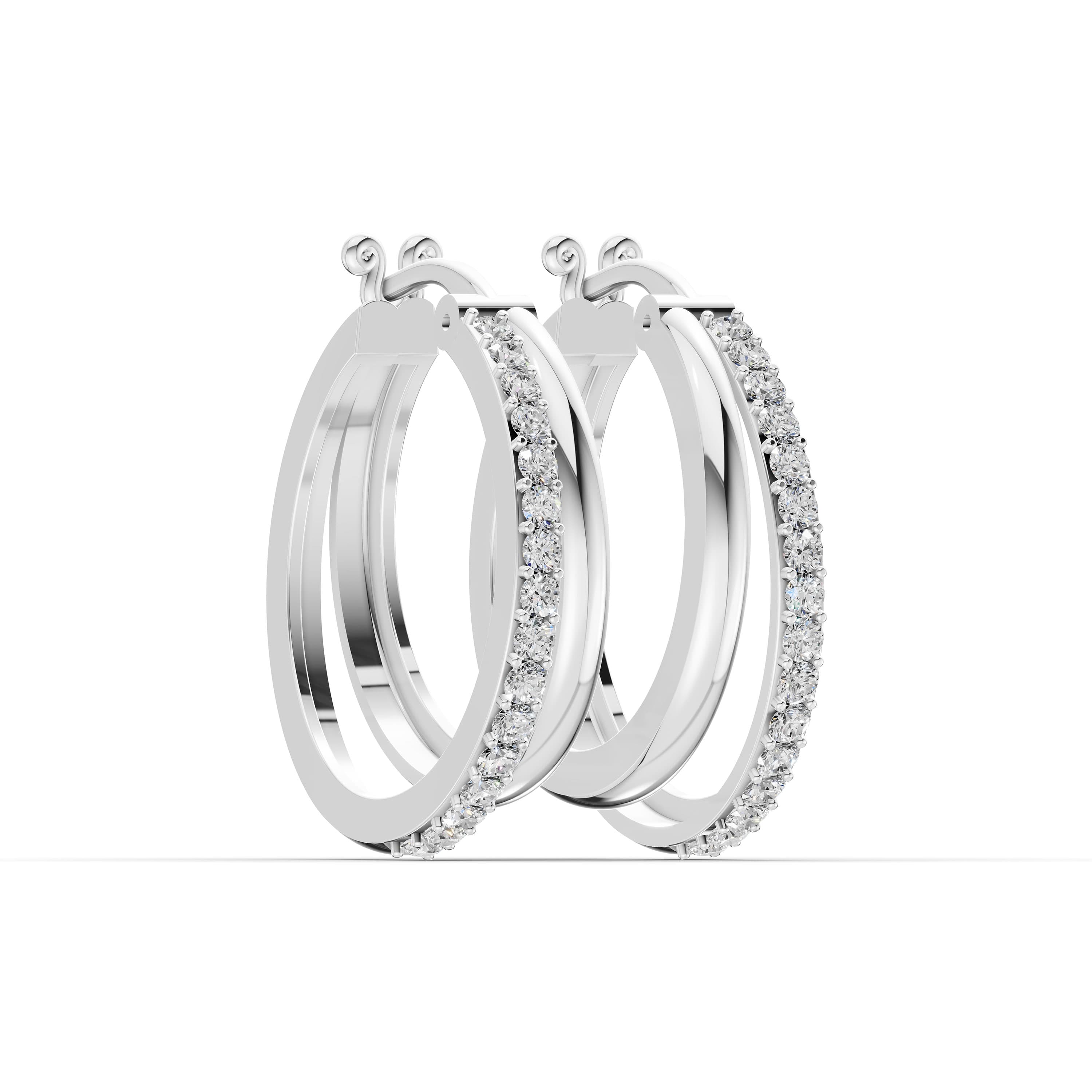 Rosine Double Hoop Earrings in white gold with lab grown diamonds, view 4