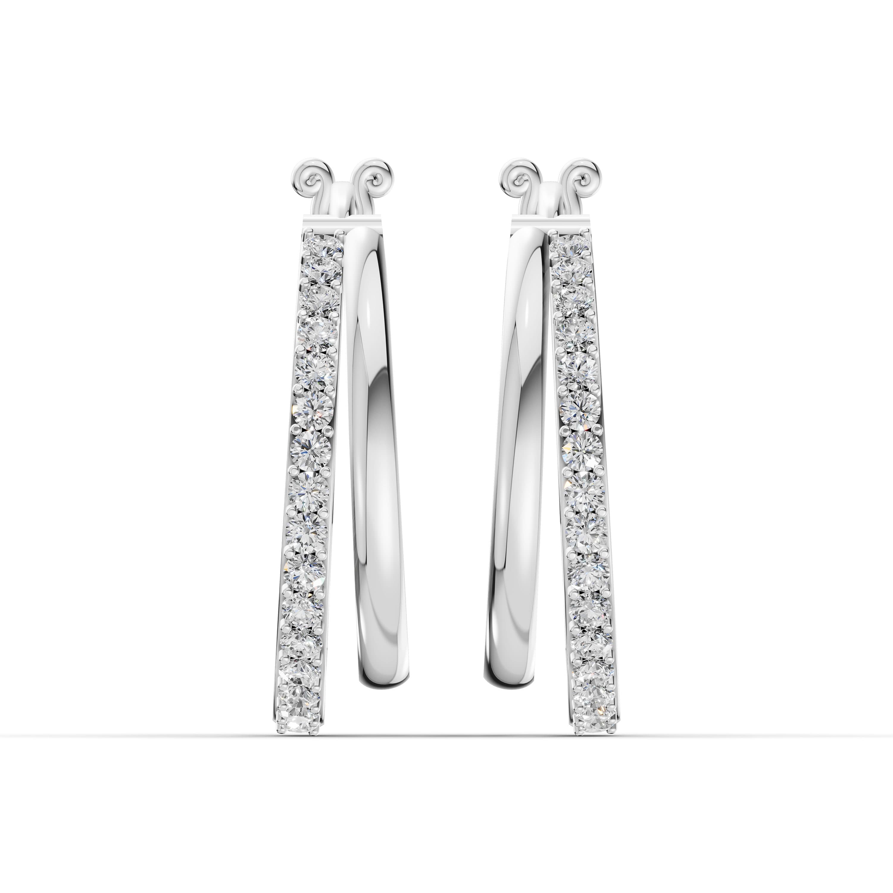 Rosine Double Hoop Earrings in white gold with lab grown diamonds, view 3