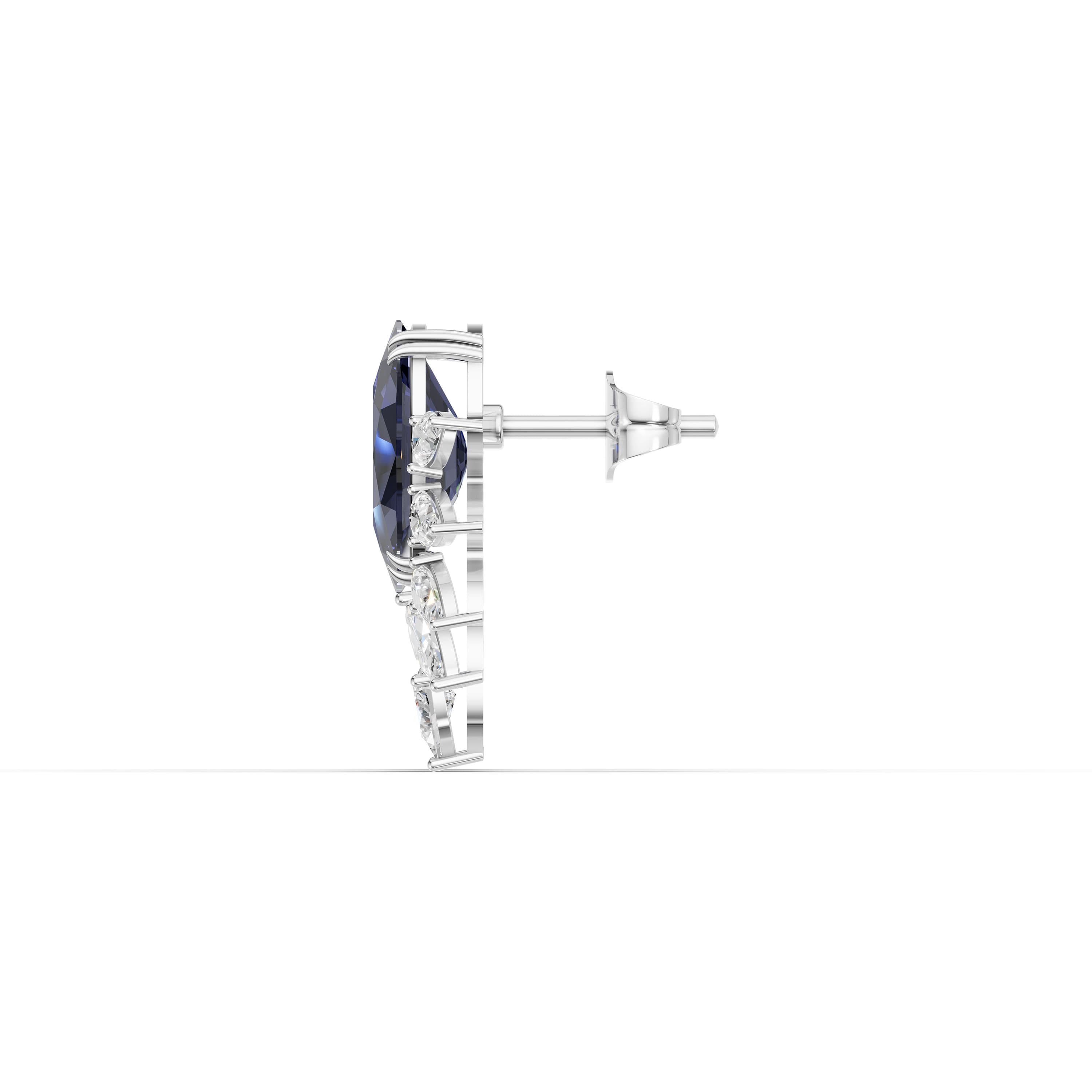 Solenne Pear Drop Earrings in white gold with lab grown diamonds and blue sapphire, view 4