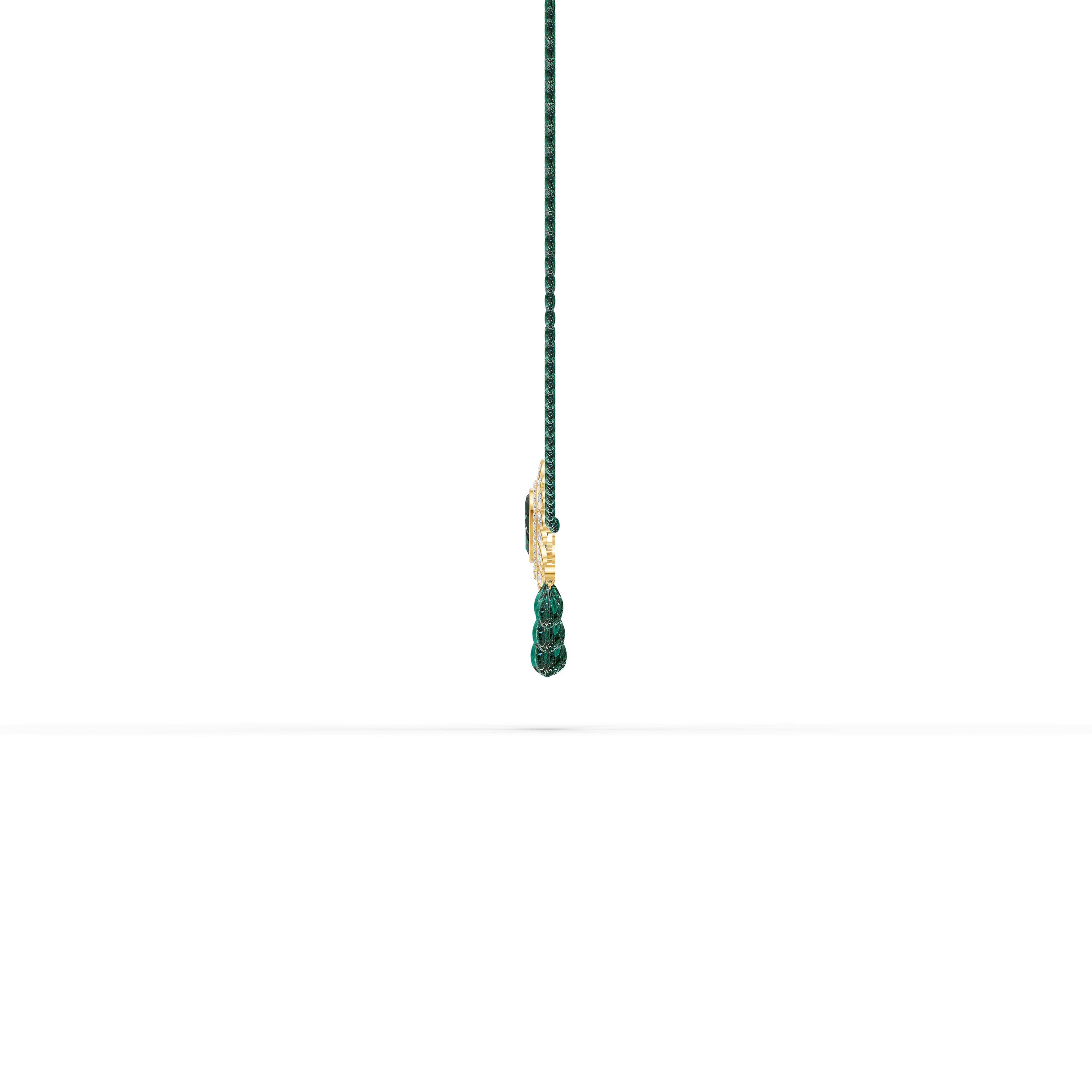 Brisa Pear Bib Necklace in yellow gold with lab grown diamonds and emerald, view 5