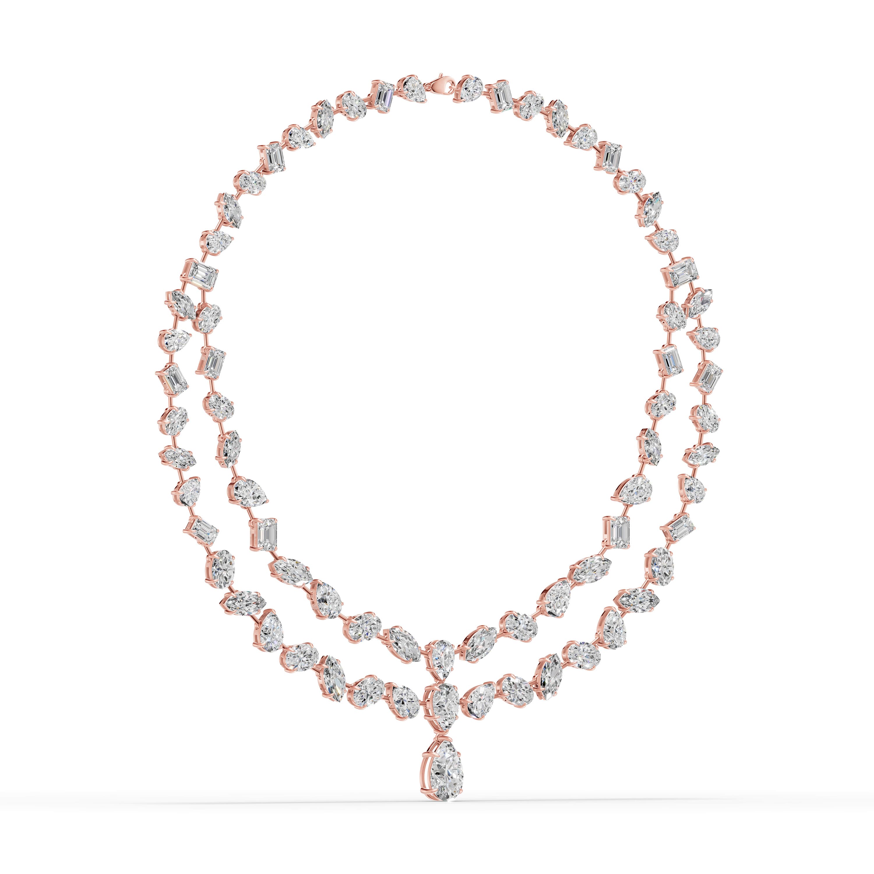 Corliss Multi-Shape Riviere Necklace in rose gold with lab grown diamonds, view 3