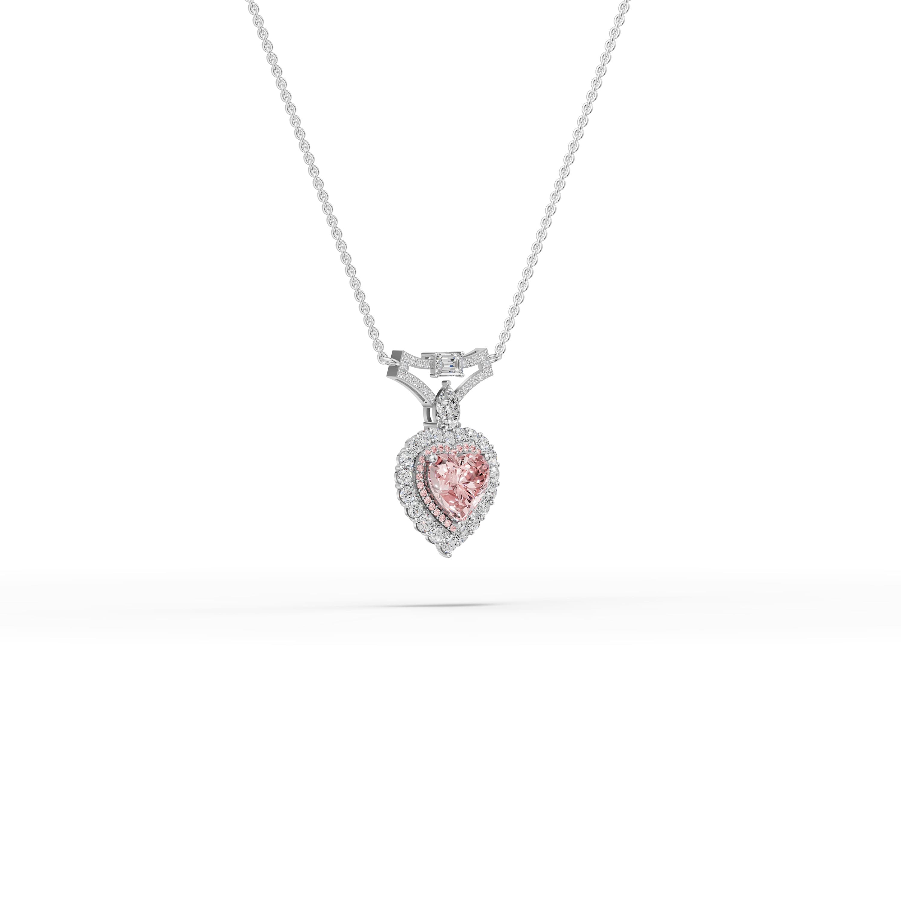 Vivienne Pink Heart Pendant in white gold with lab grown diamonds and pink lab grown diamond, view 3