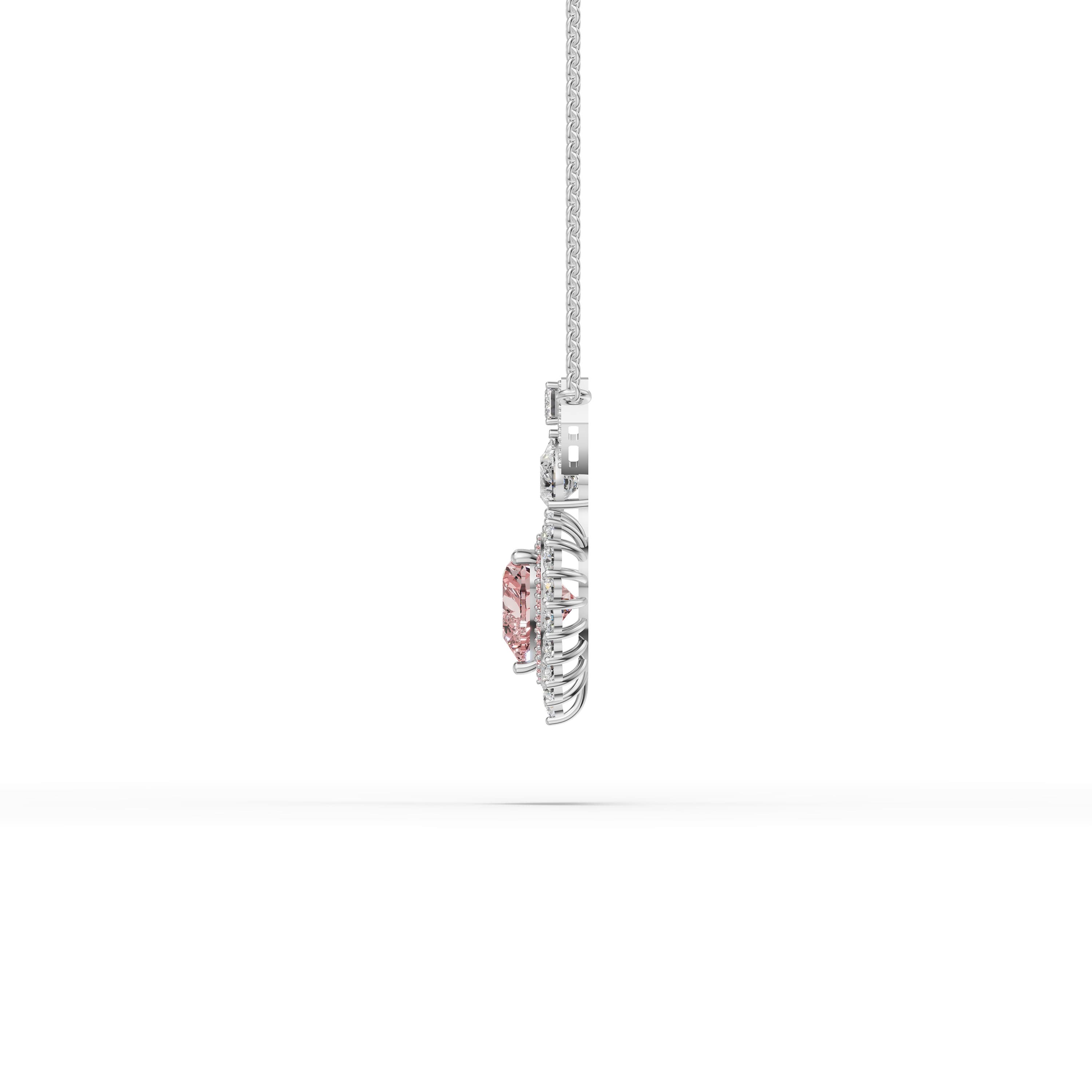 Vivienne Pink Heart Pendant in white gold with lab grown diamonds and pink lab grown diamond, view 4