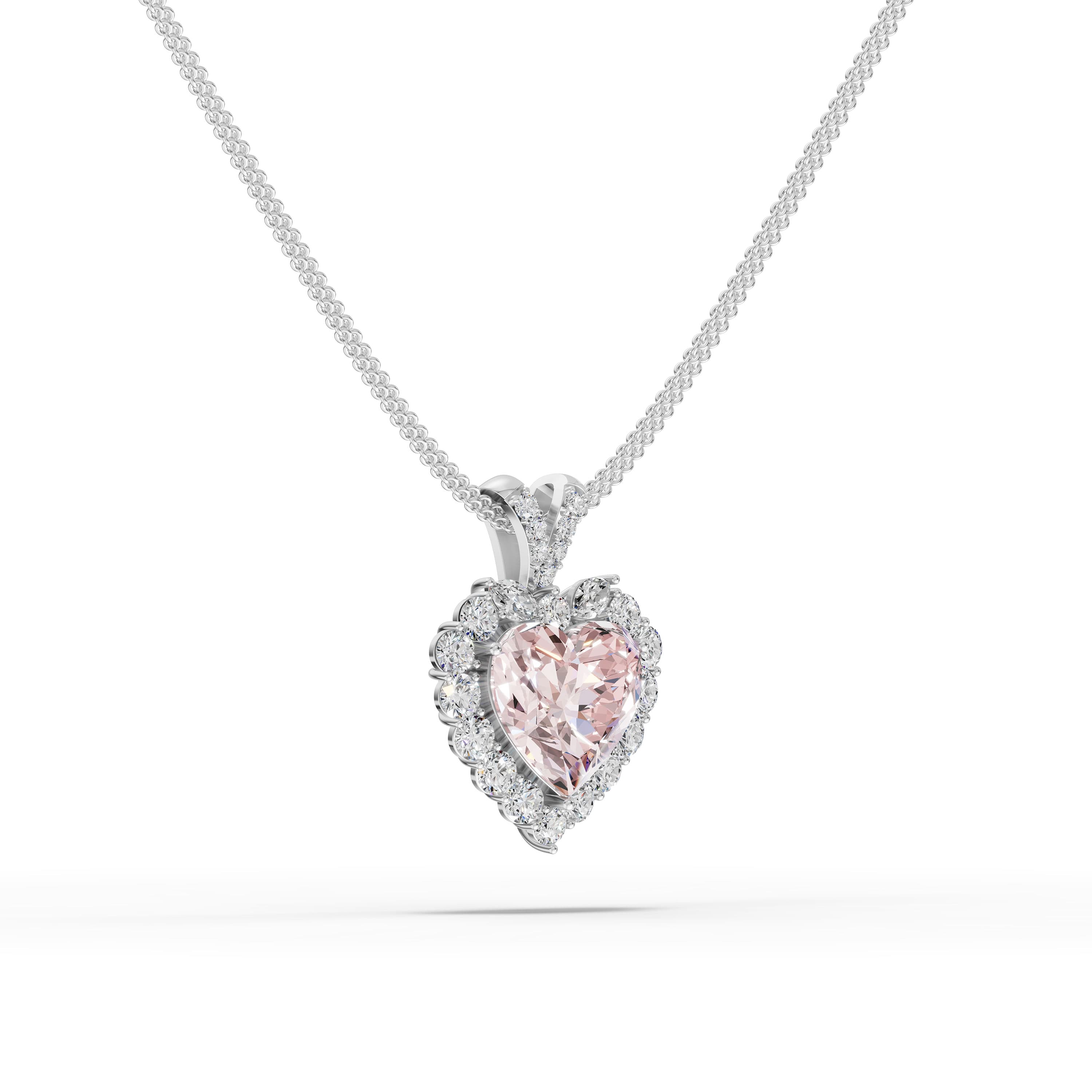 Oriana Heart Statement Pendant in white gold with lab grown diamonds and pink lab grown diamond, view 3