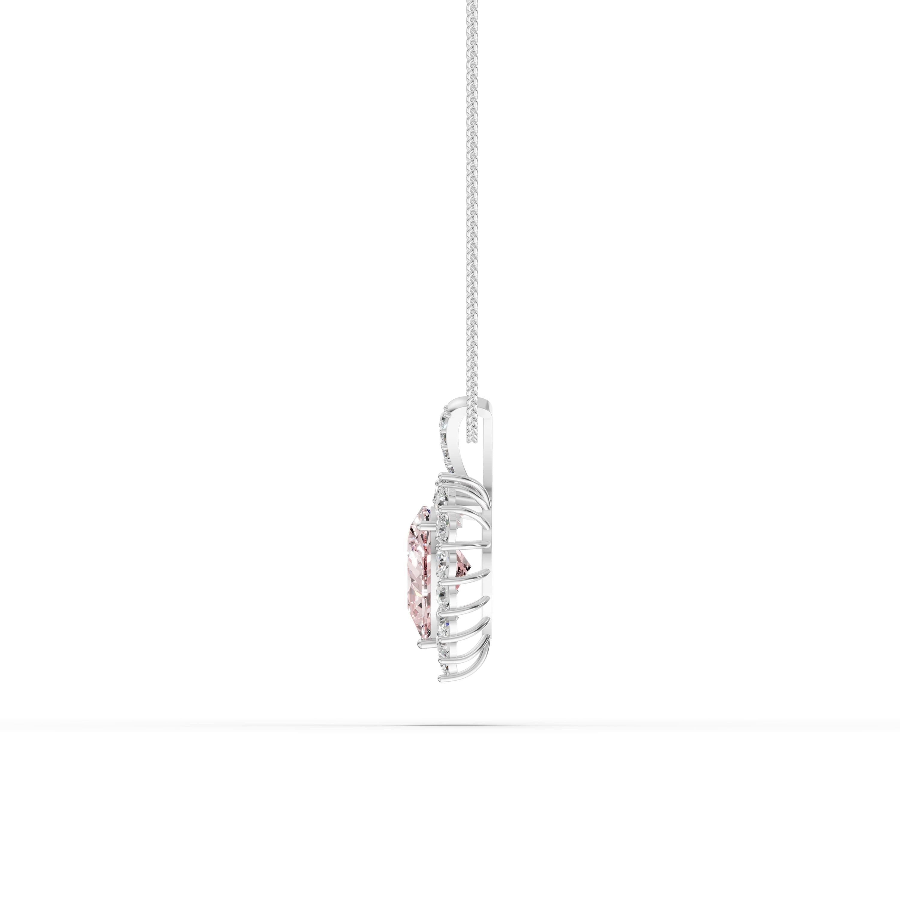 Oriana Heart Statement Pendant in white gold with lab grown diamonds and pink lab grown diamond, view 4