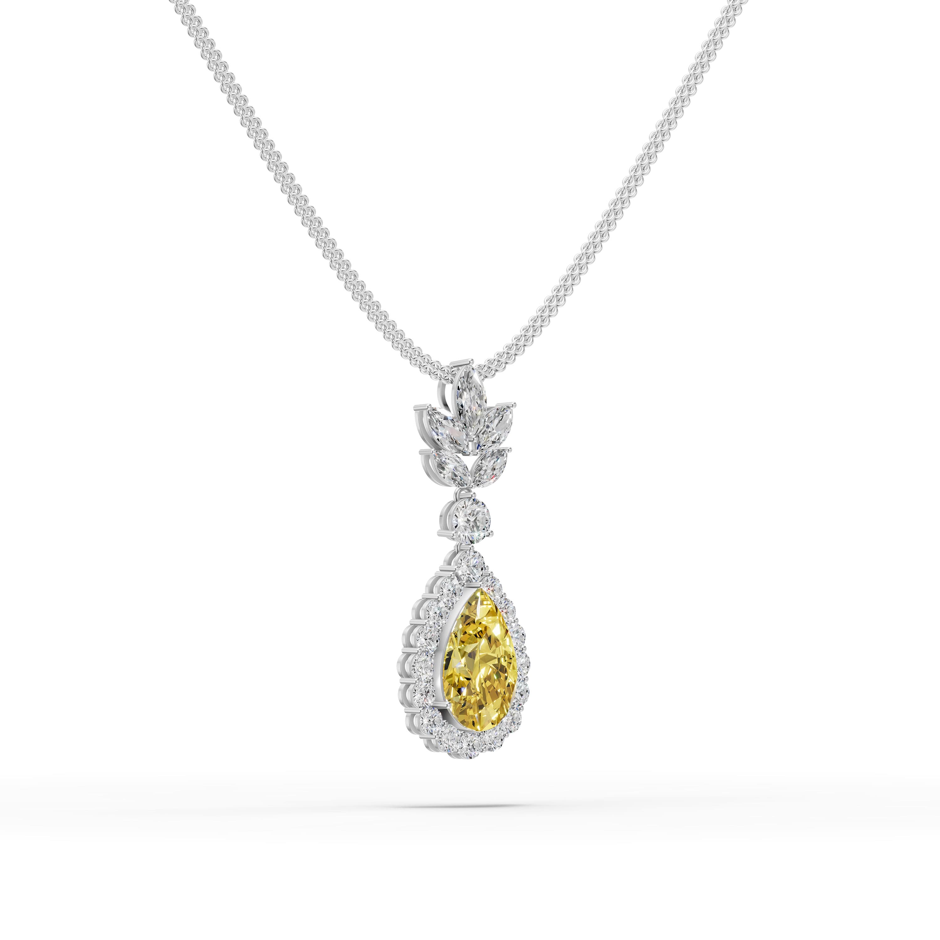 Yvaine Pear Statement Pendant in white gold with lab grown diamonds and yellow lab grown diamond, view 3