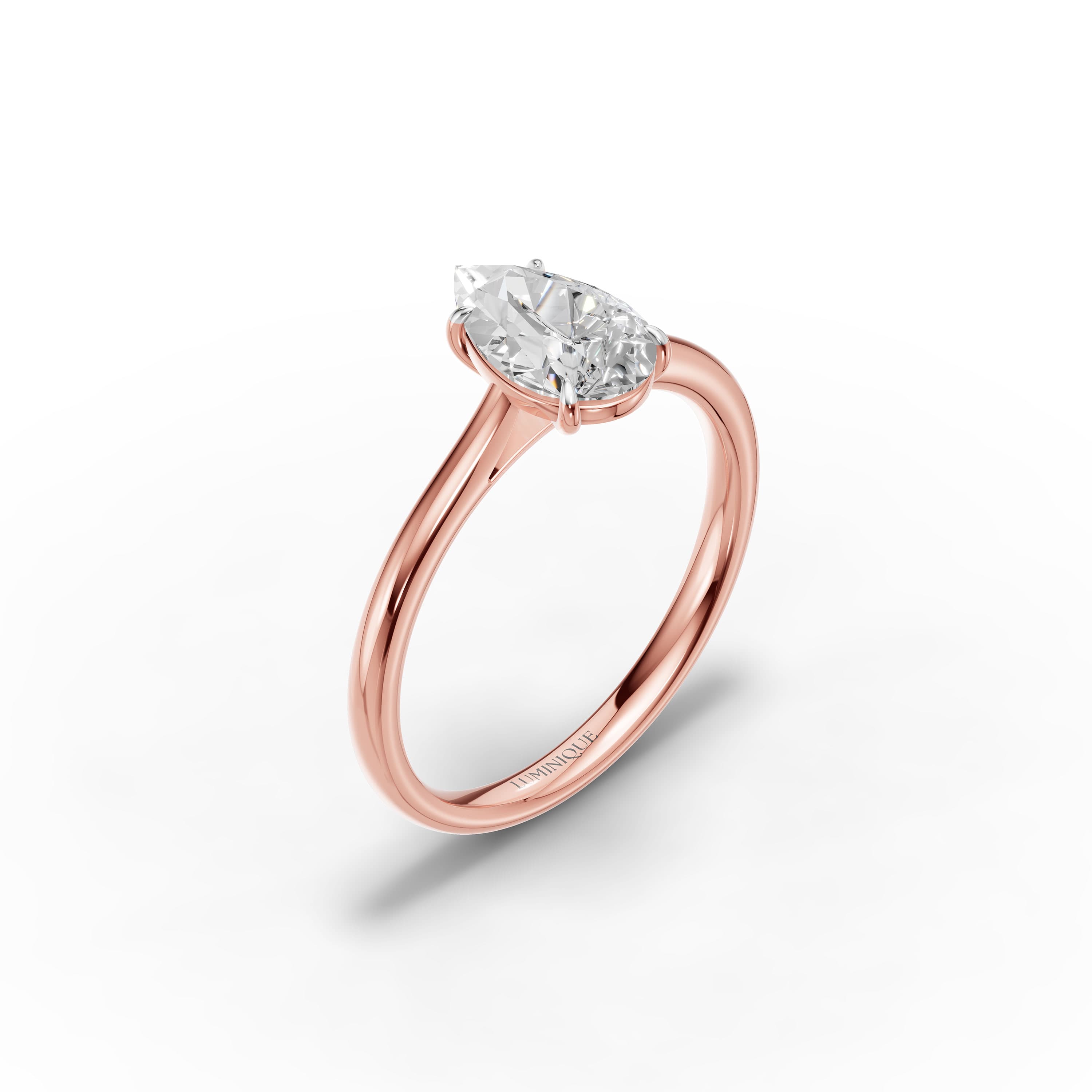 N°05 Pear Solitaire Ring in rose gold with lab grown diamonds, view 3