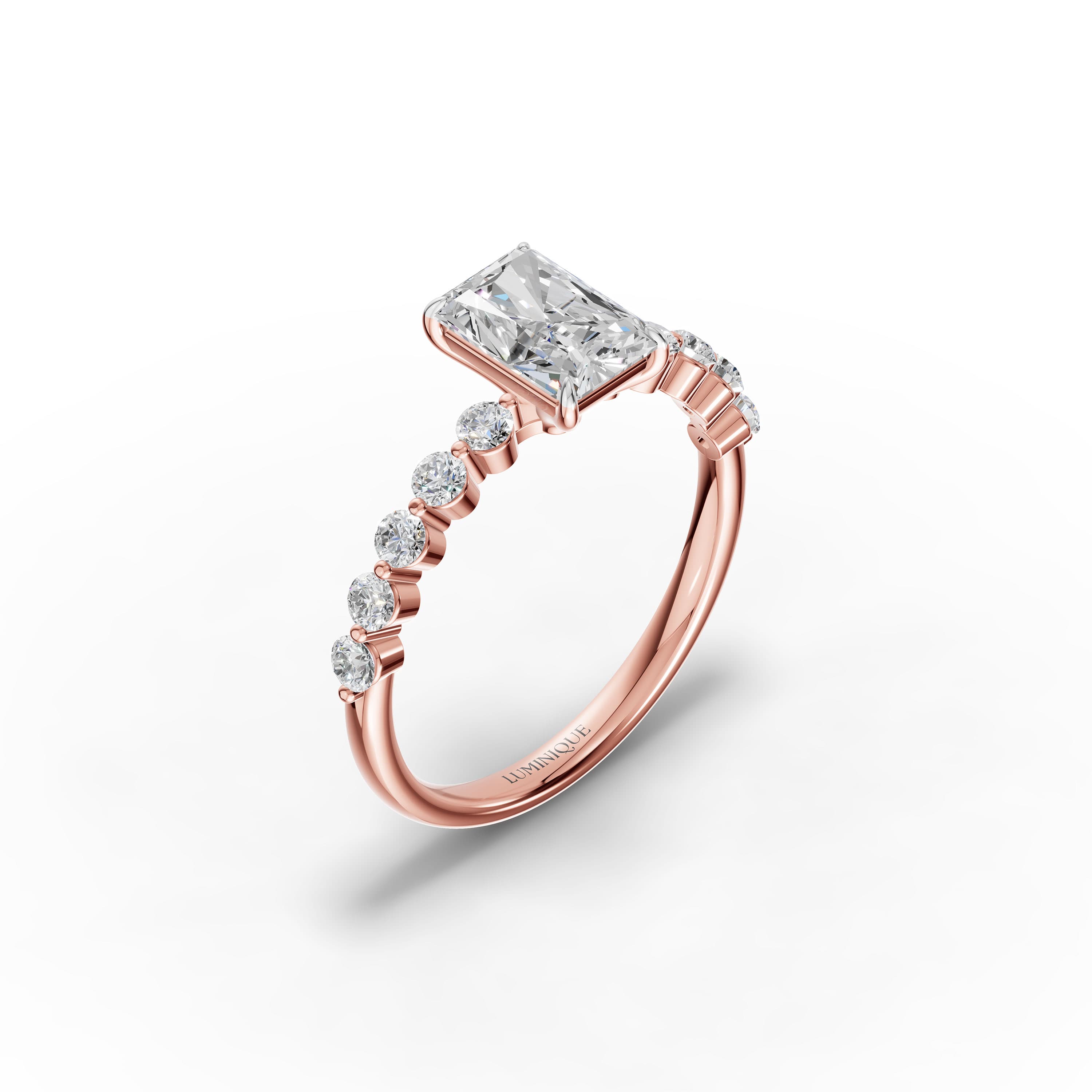 Frame Radiant Halo Ring in rose gold with lab grown diamonds, view 3