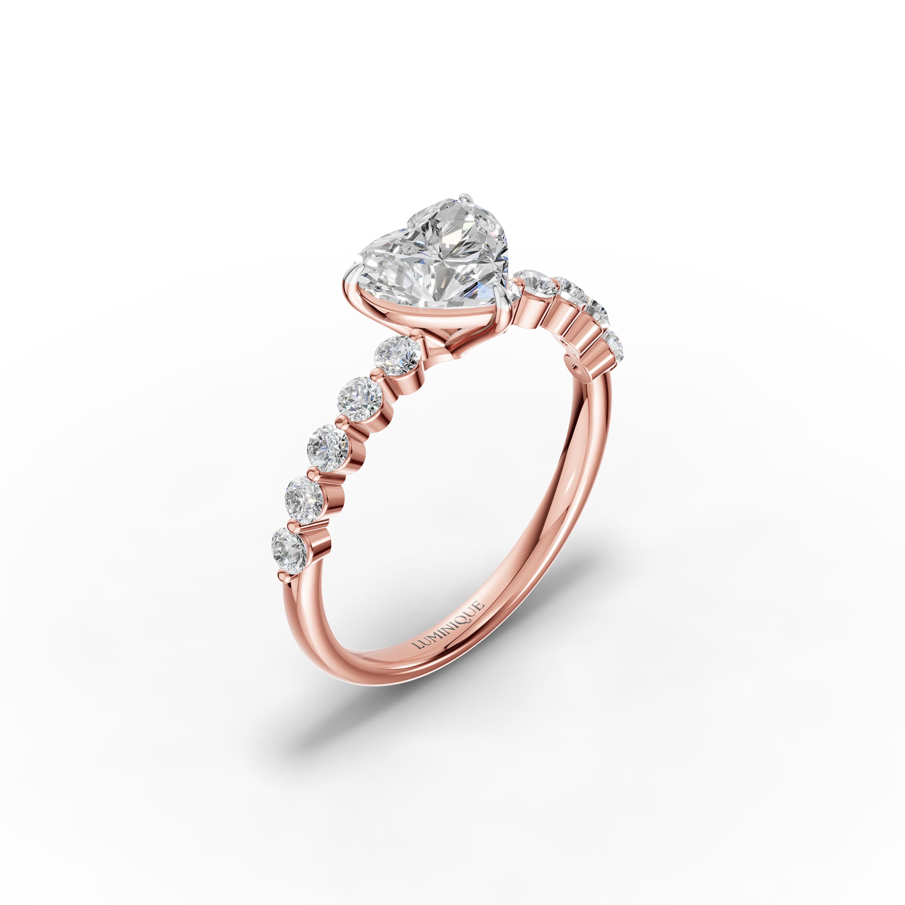 Chime Heart Halo Ring in rose gold with lab grown diamonds, view 3