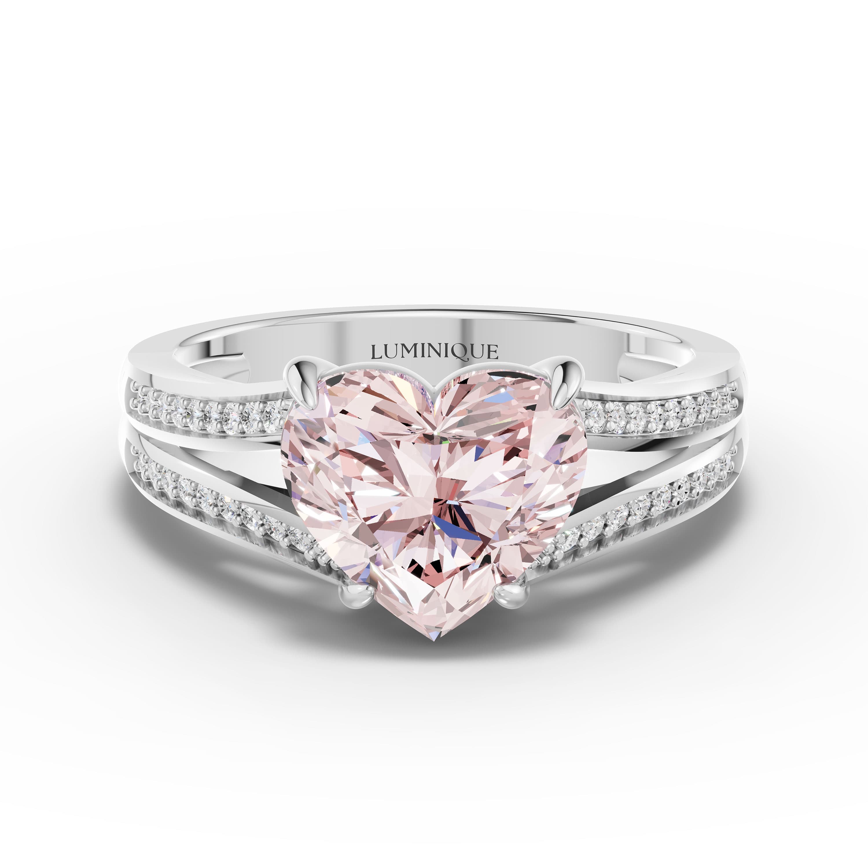 Juliette Heart Halo Ring in white gold with lab grown diamonds and pink lab grown diamond, view 3