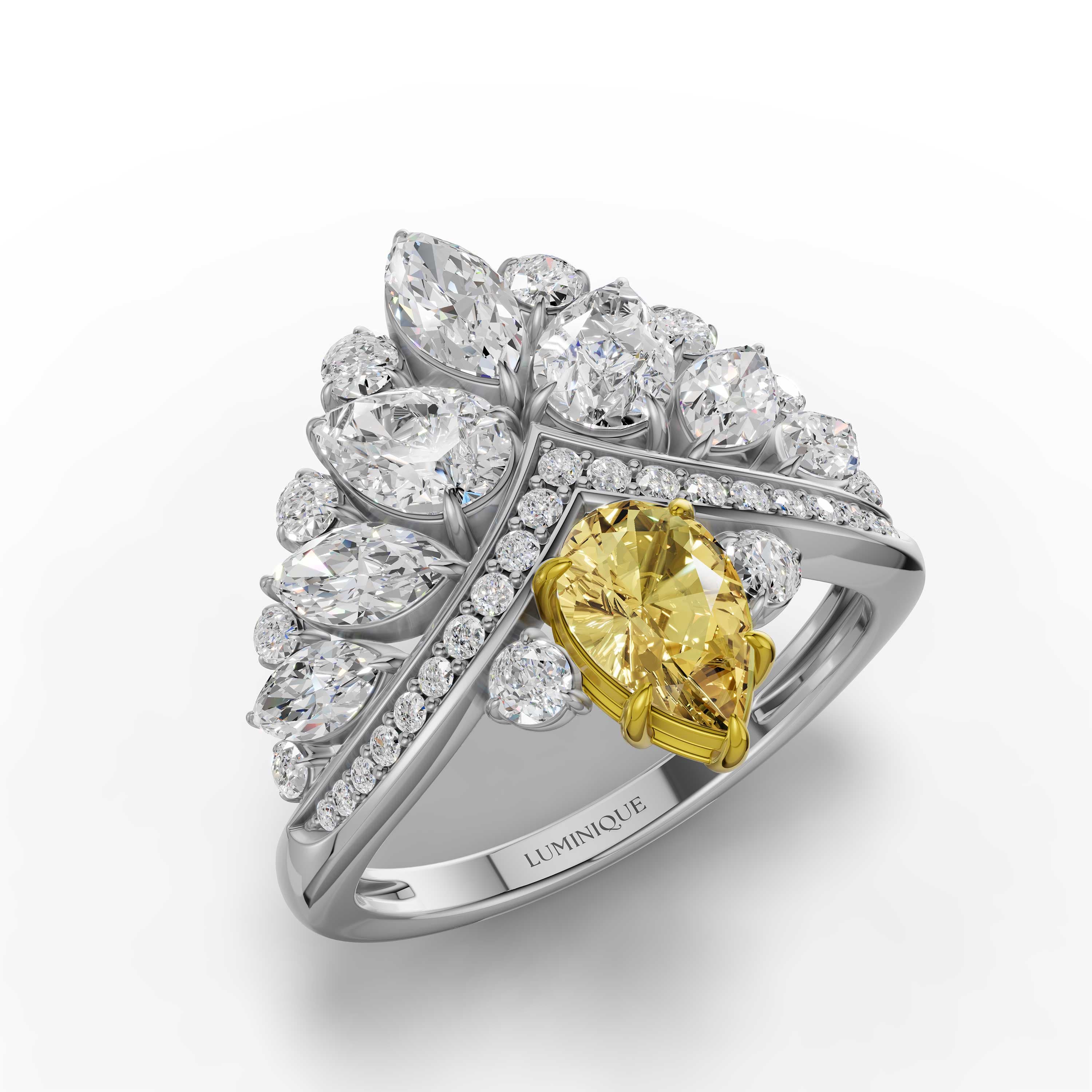 Swell Mixed Cluster Ring in white gold with lab grown diamonds and citrine, view 3