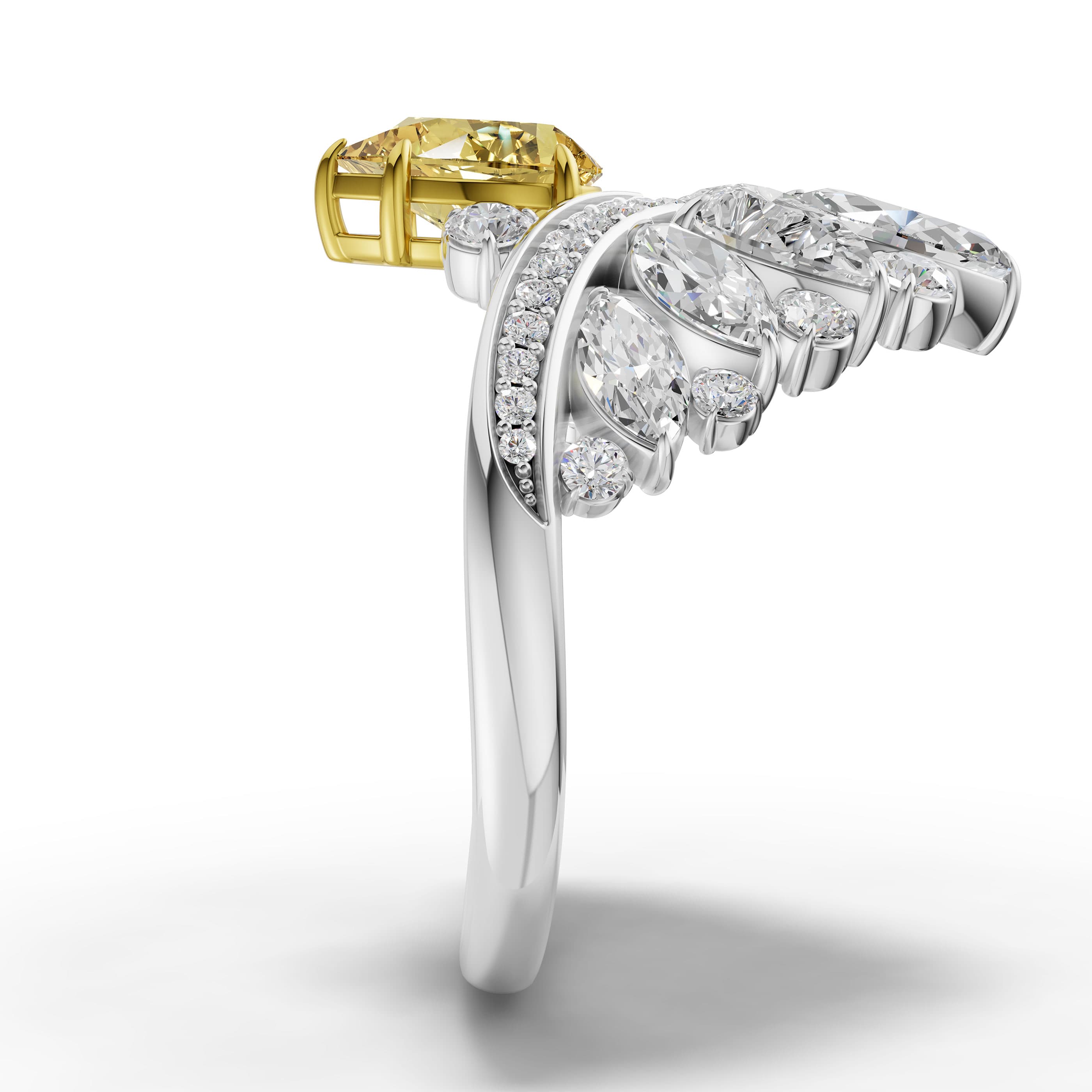 Swell Mixed Cluster Ring in white gold with lab grown diamonds and citrine, view 5