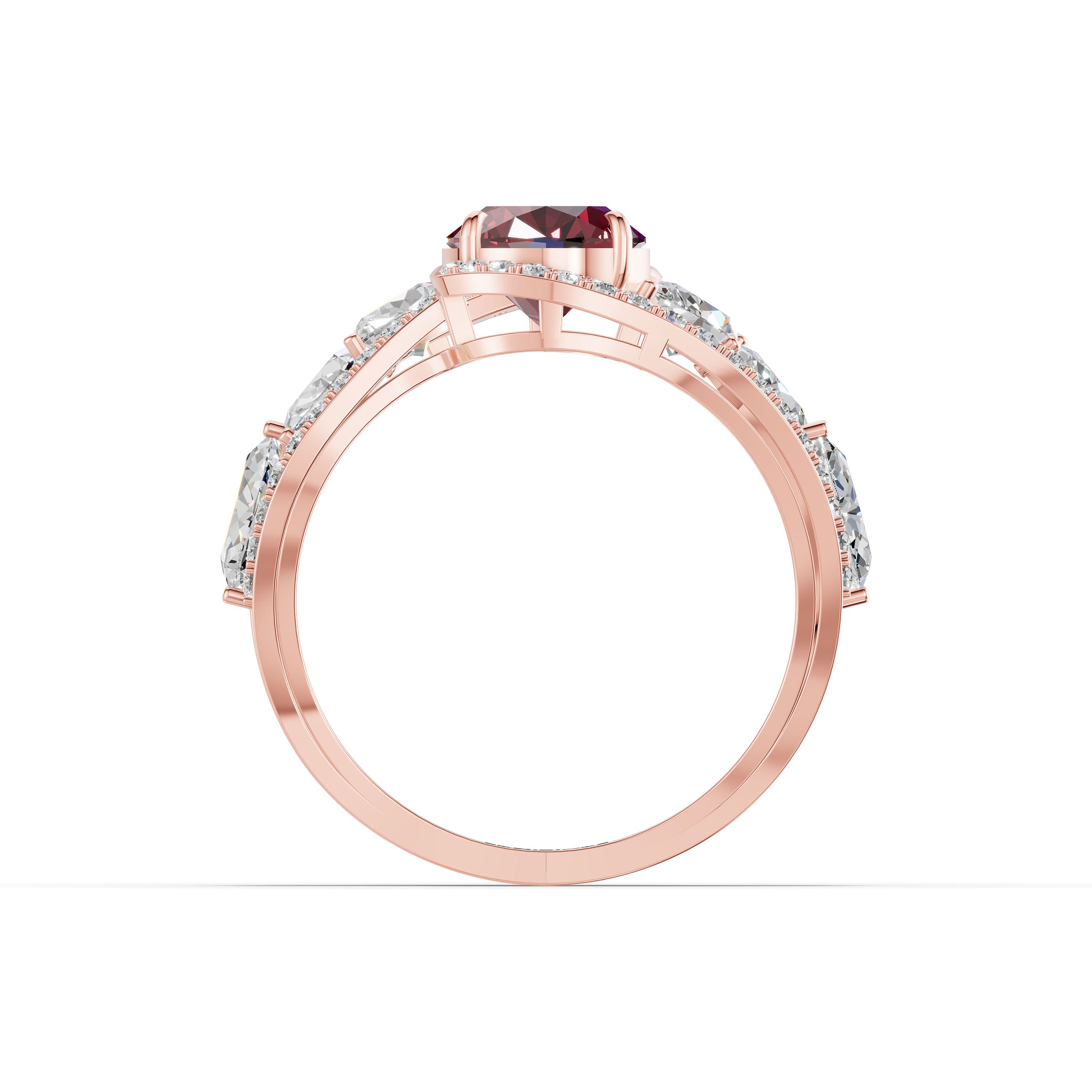 Wenna Oval Statement Ring in rose gold with lab grown diamonds and ruby, view 4